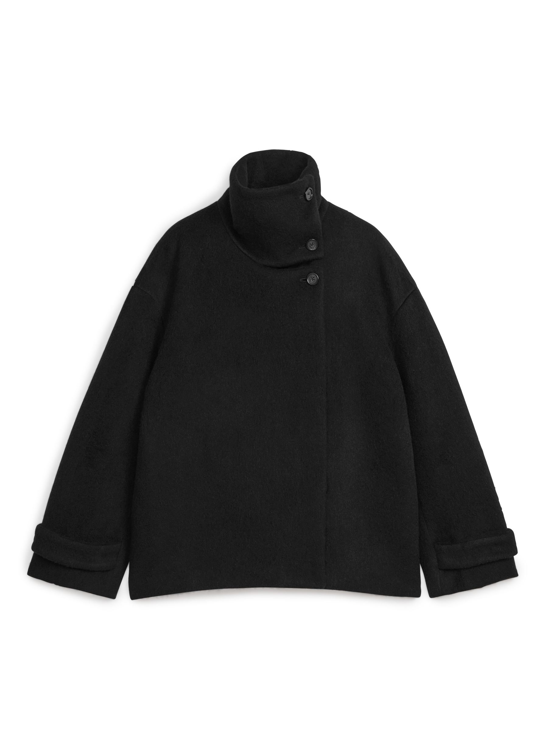Fuzzy Wool-Blend Jacket - Black - Loose fit - Women - StillMedia/DescriptiveStillLife - 3