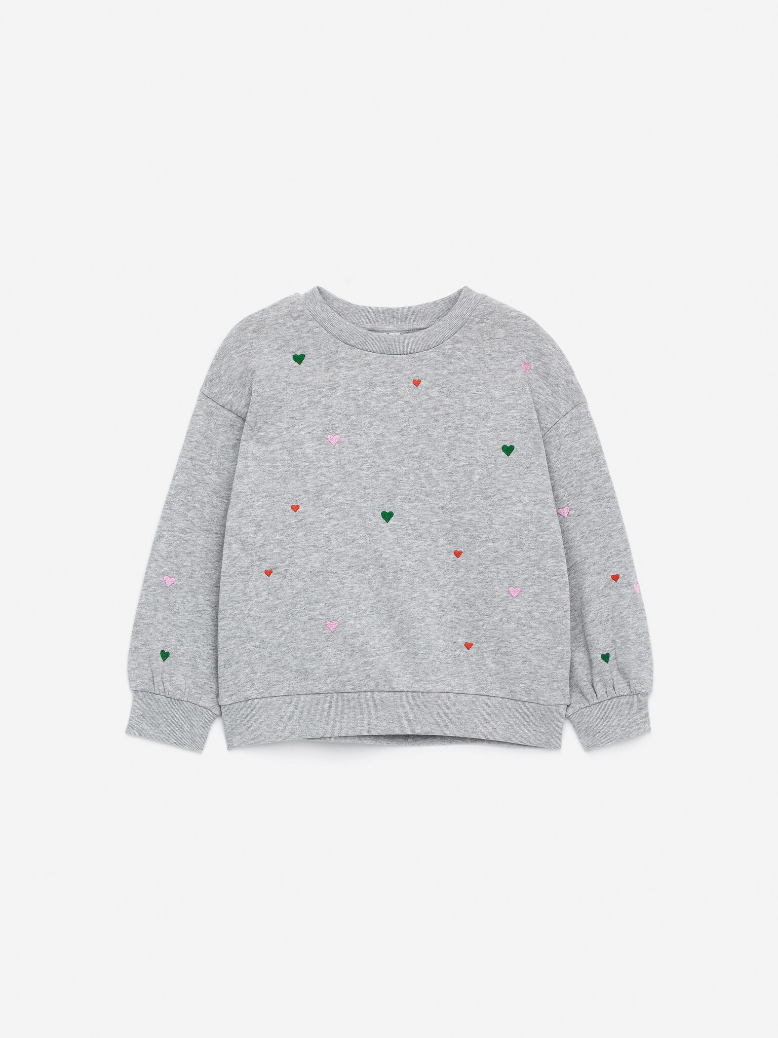 Embroidered Sweatshirt - Grey Melange/Beige/Flowers