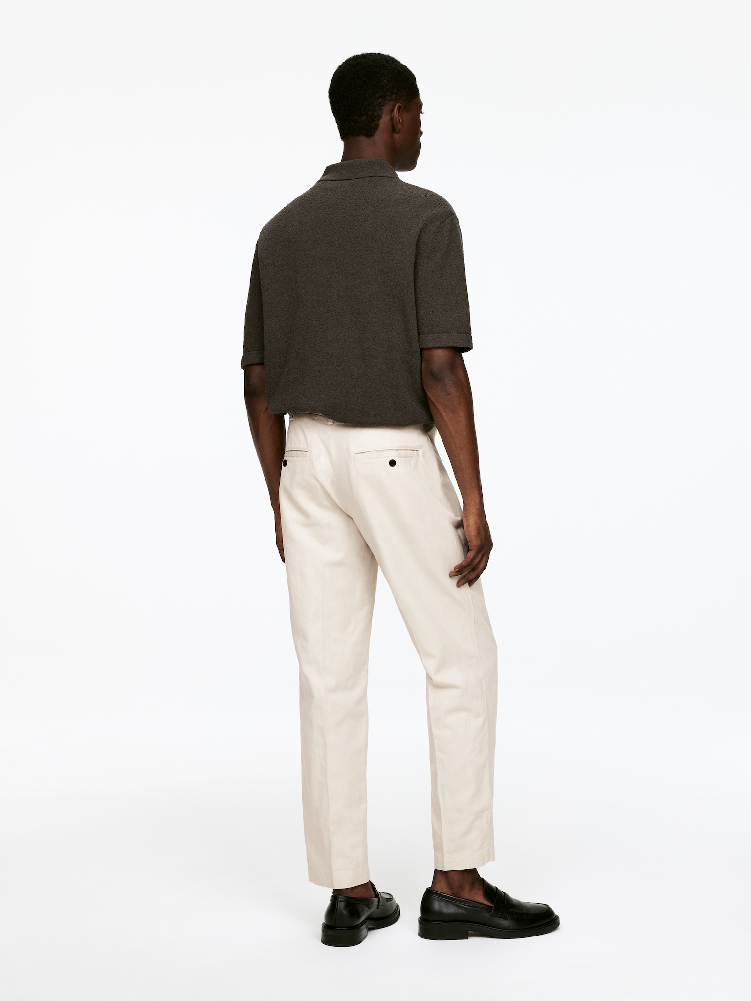 Pantalon classique 7/8 en coton et lin - Blanc cassé/Noir/Bleu foncé/Vert kaki - 3