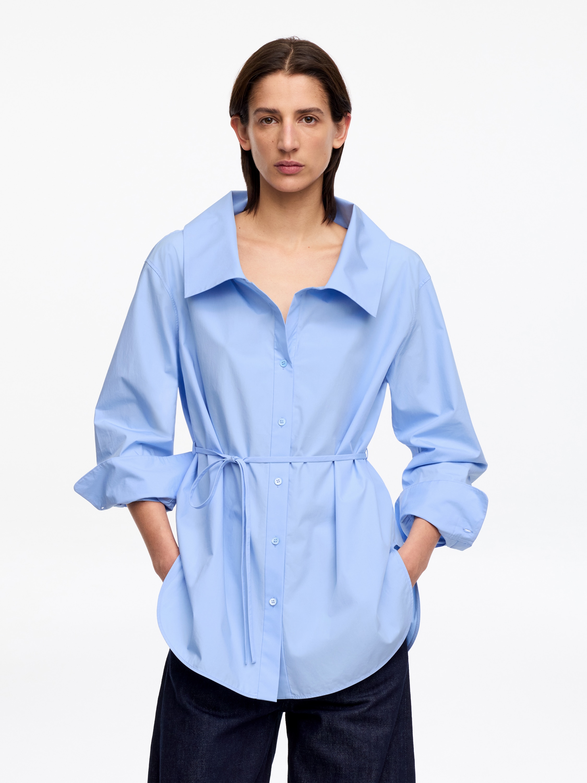 Chemisier à col large - Bleu ciel
