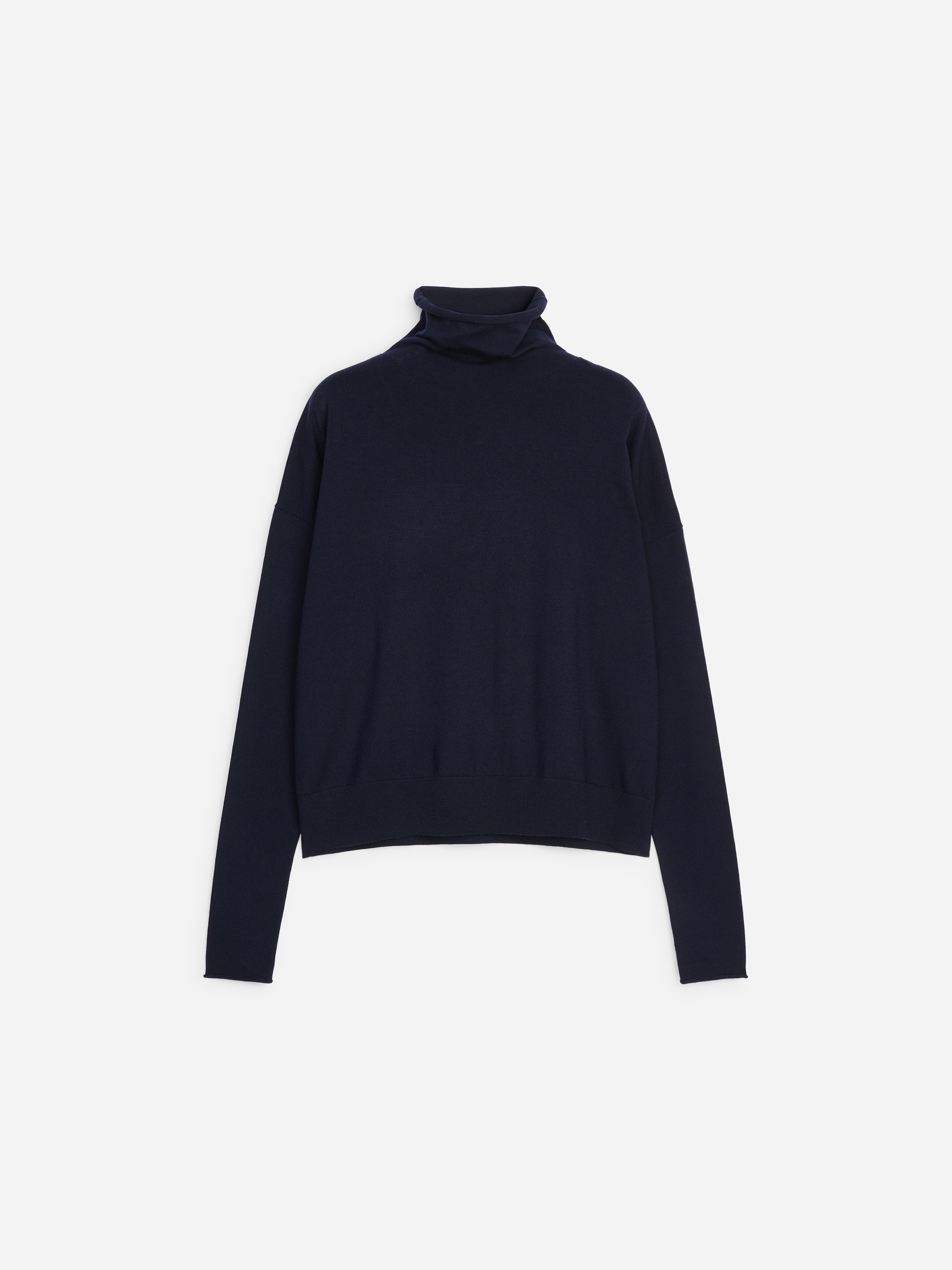 Pull col roulé en laine mérinos - Bleu/Noir