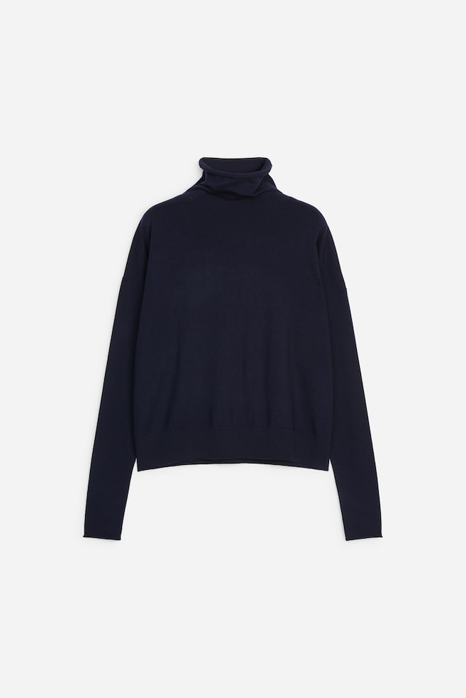 Jersey de cuello vuelto en lana merino - Azul/Negro - 1