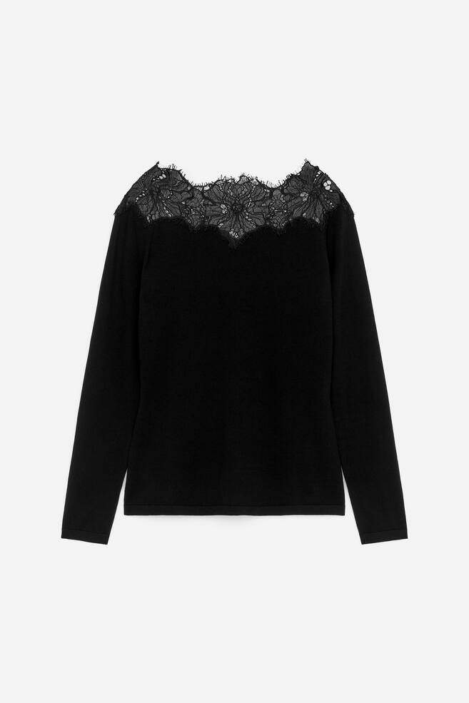 Lace-Detail Knitted Top - Black - 1