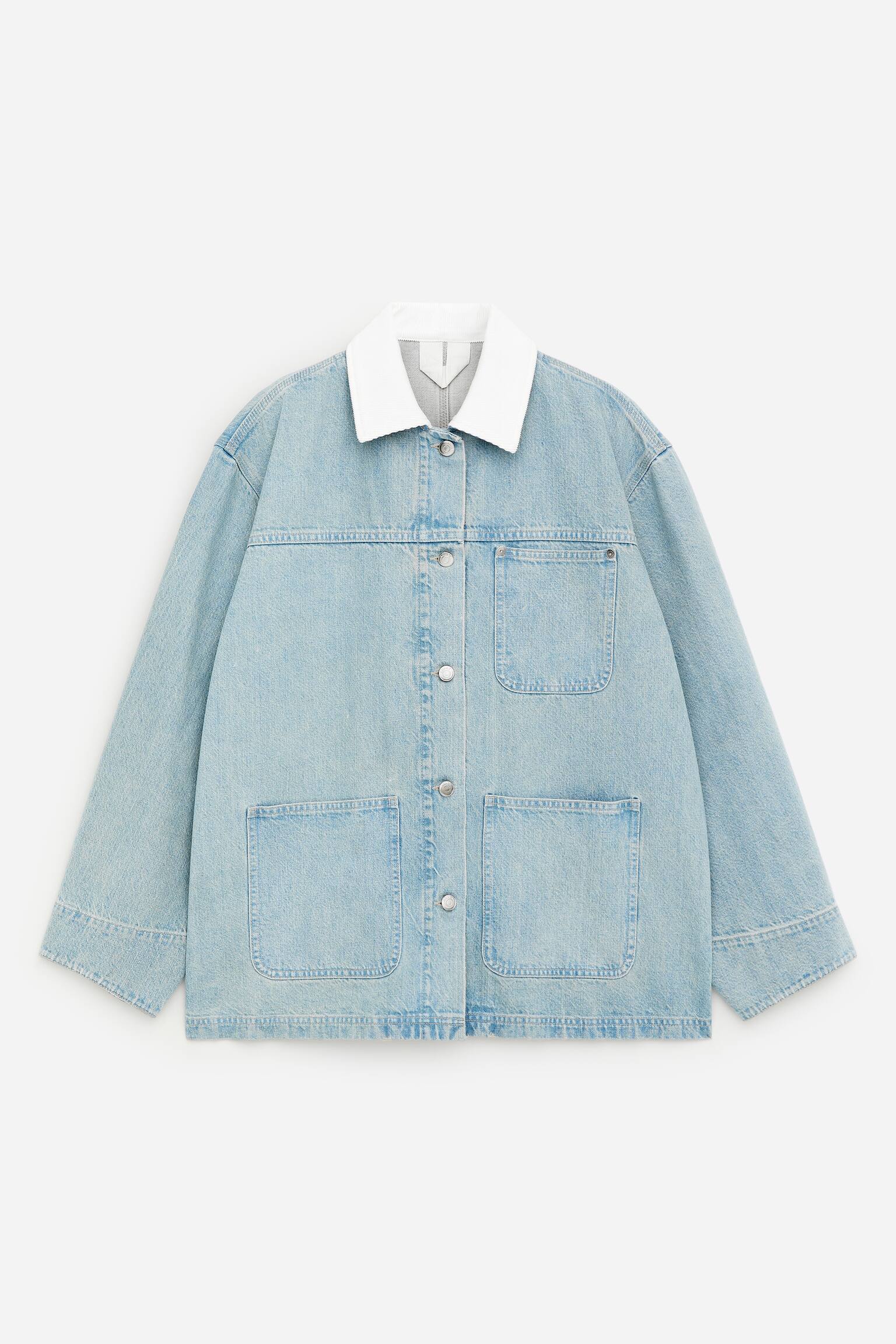 Casaco de ganga com gola de bombazina - Azul - 2