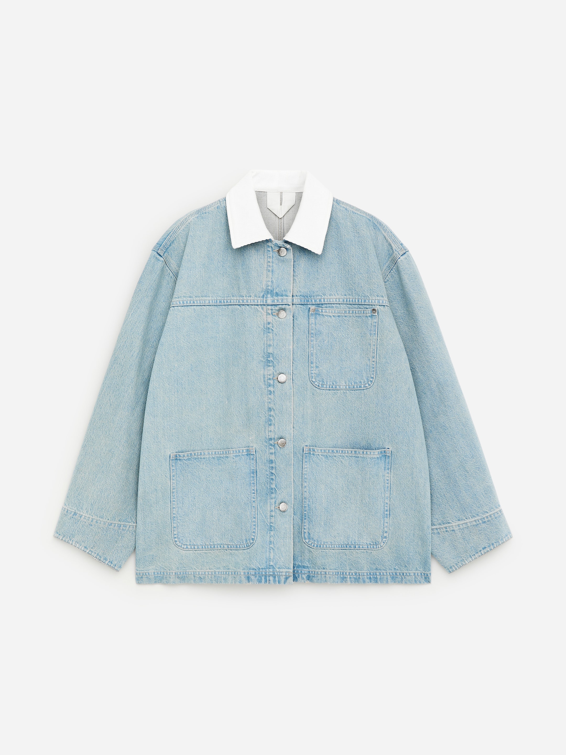 Corduroy-Collar Denim Jacket-Blue-18633