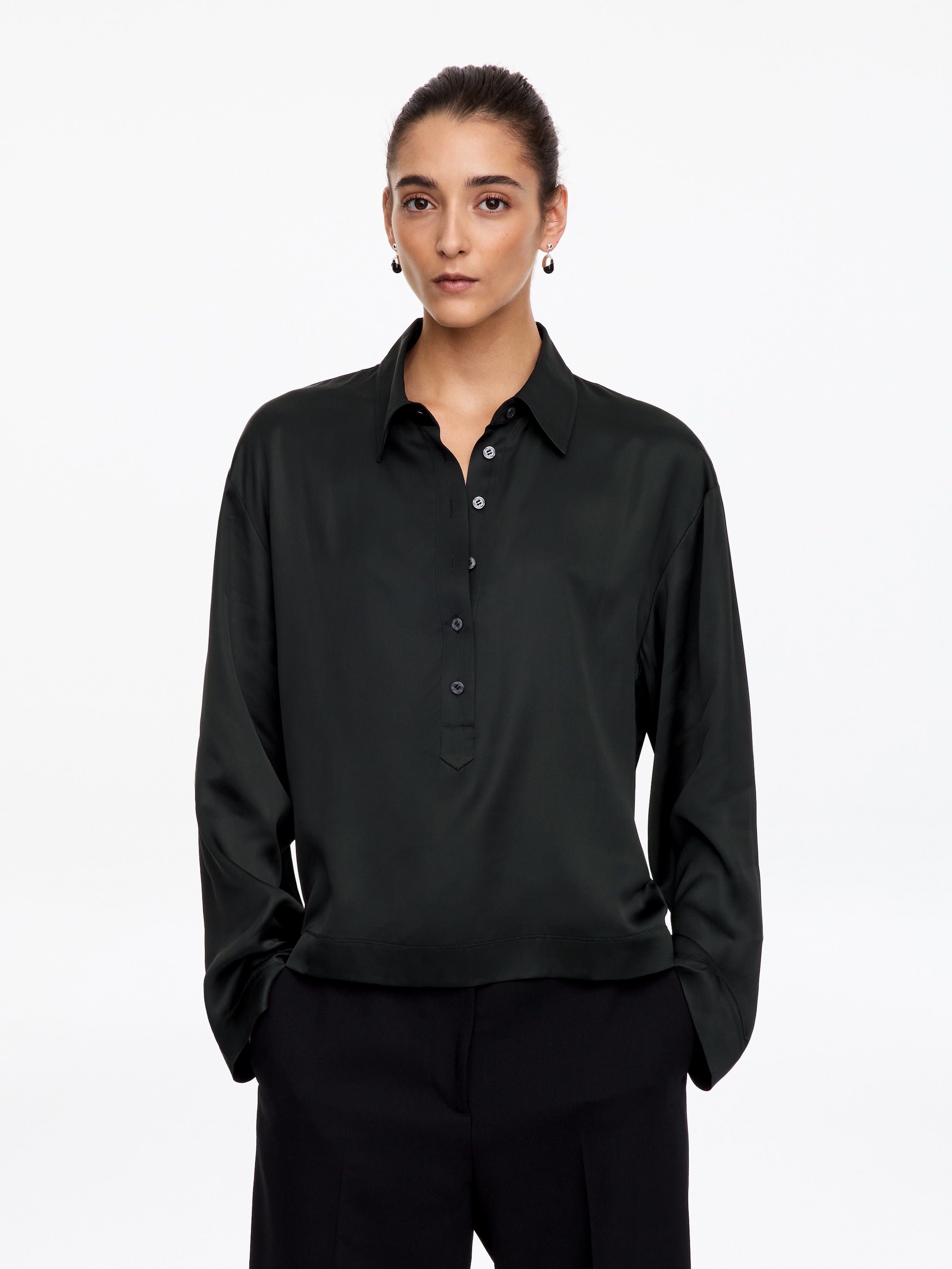 Långärmad polo shirt-Black-21049