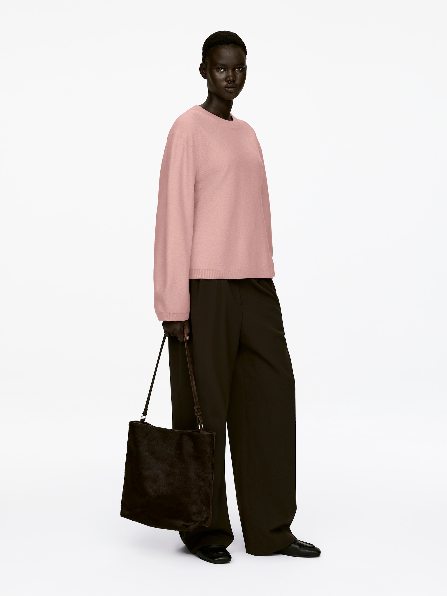 Boiled Wool Jumper - Dusty Pink/Dark Grey Melange - 4