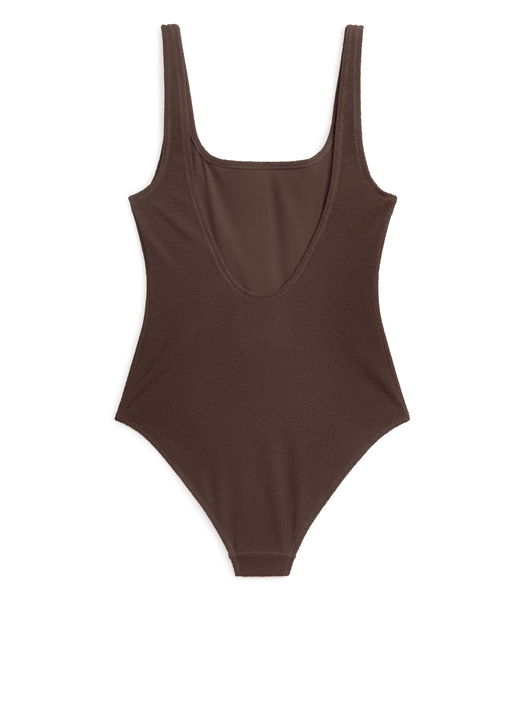 Crinkle Square Neck Swimsuit - Brown - Slim fit - Women - StillMedia/DescriptiveStillLife - 2