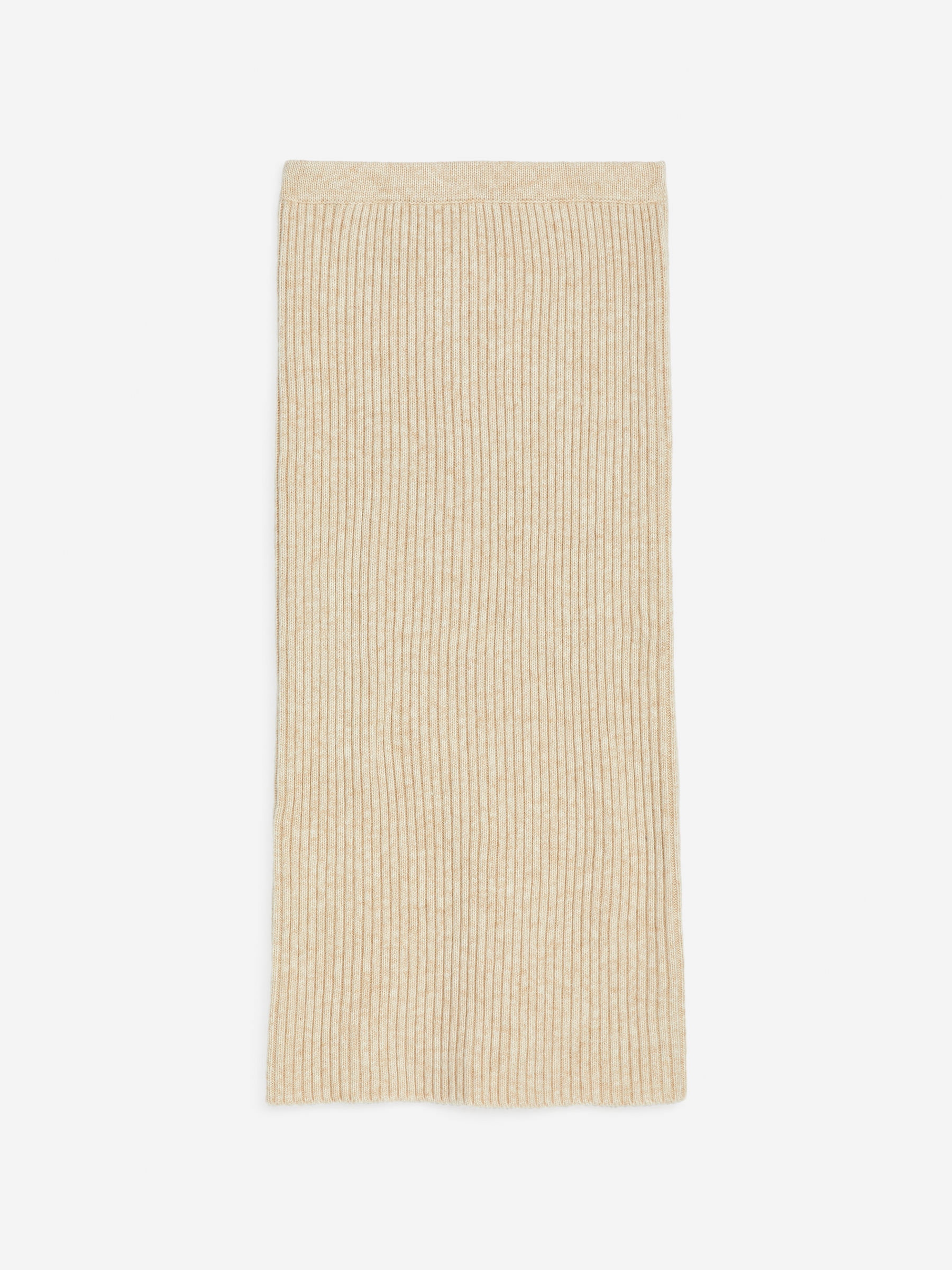 Falda de canalé de lana y algodón-Beige-12999