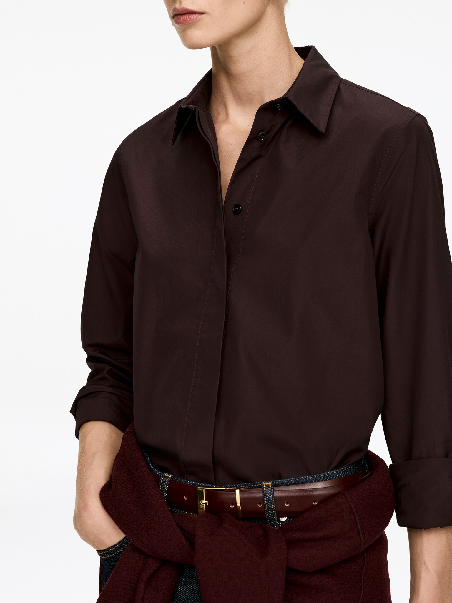 Chemise en popeline de coupe standard - Bordeaux/Blanc - 5