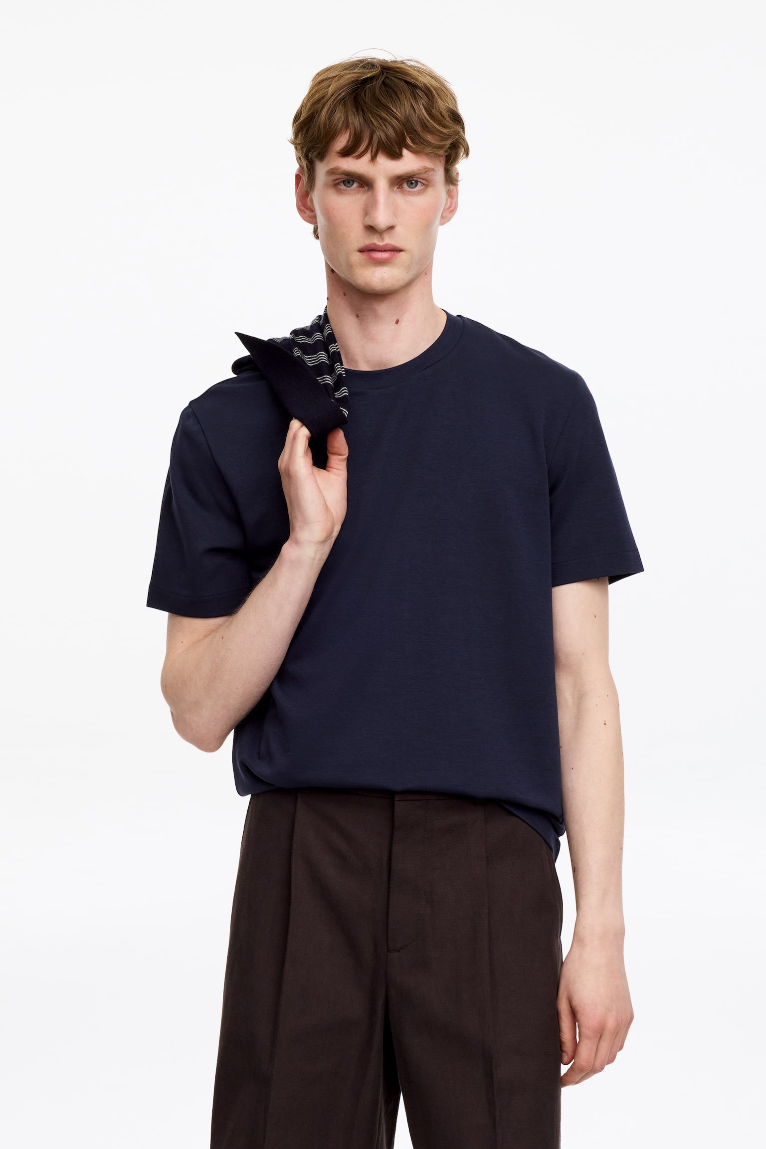 Interlock-T-Shirt mit normaler Passform - Dunkelblau/Graubraun/Schwarz/Weiß - 1