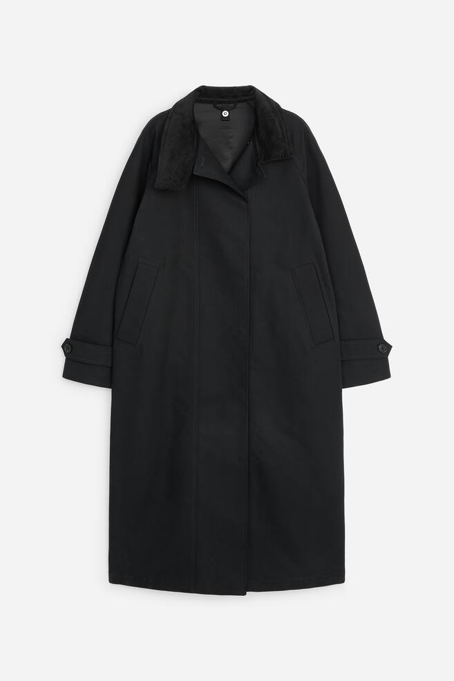 Katoenen jas met corduroy kraag - Zwart - 1