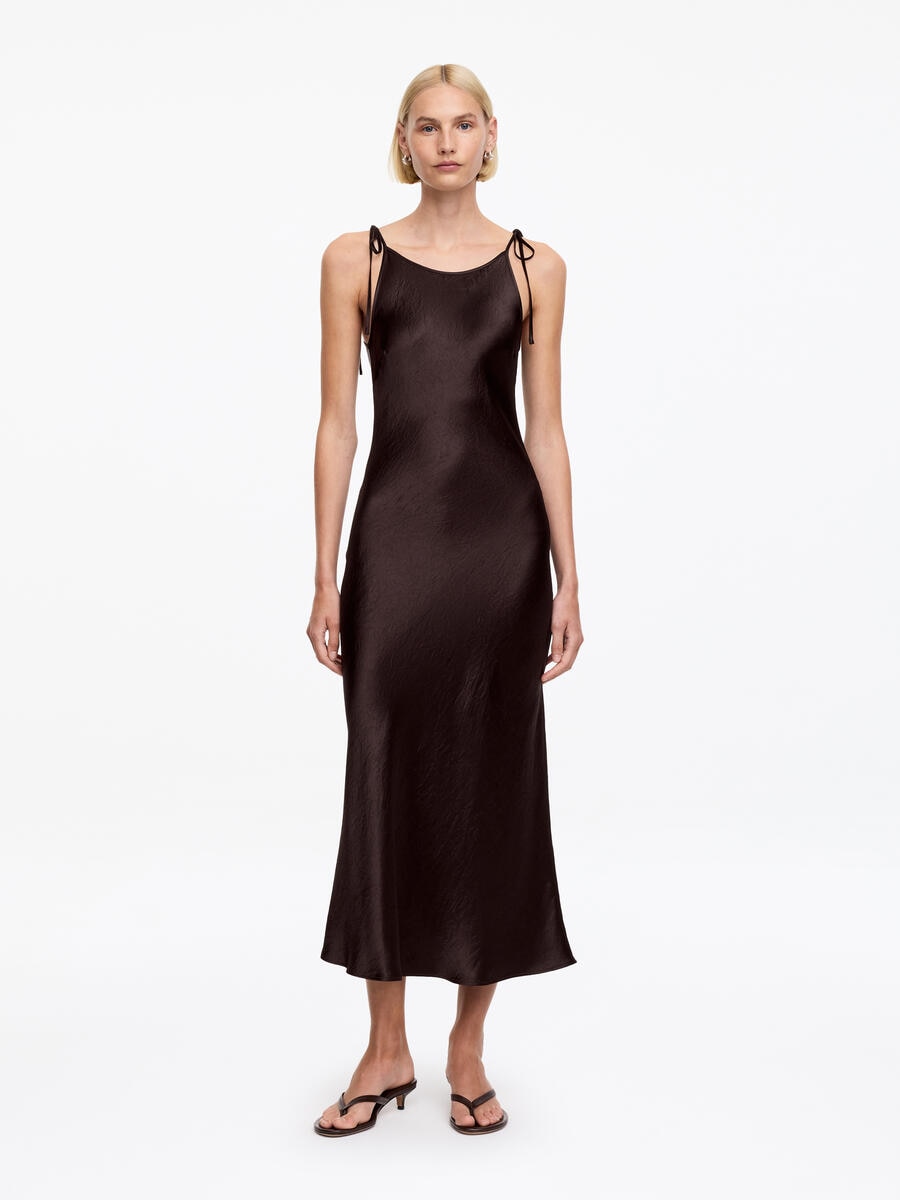 ARKET Women's  Crushed Satin Slip Dress Brown,  size 36
