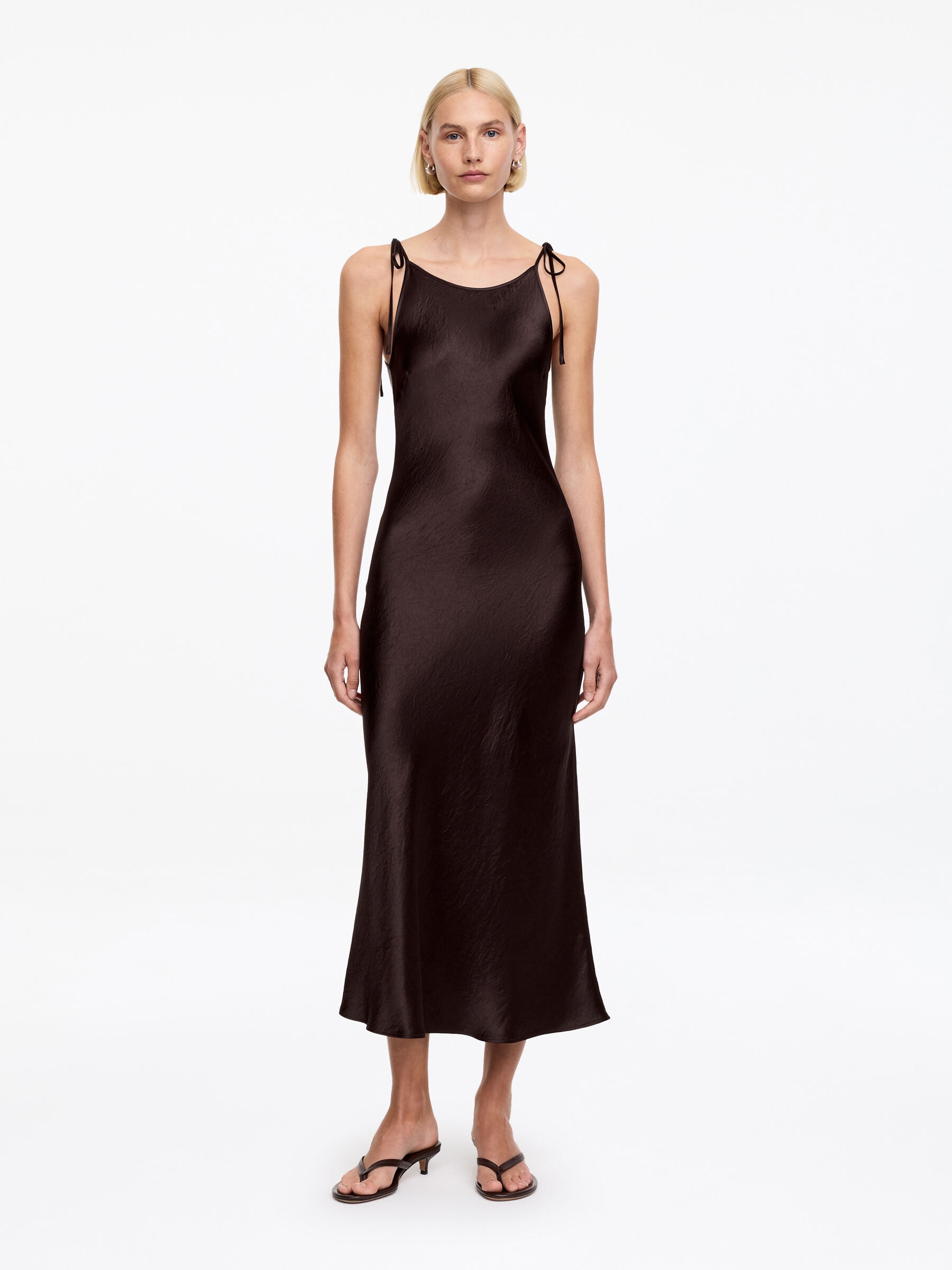 Crushed Satin Slip Dress-#3C2A2B-18857