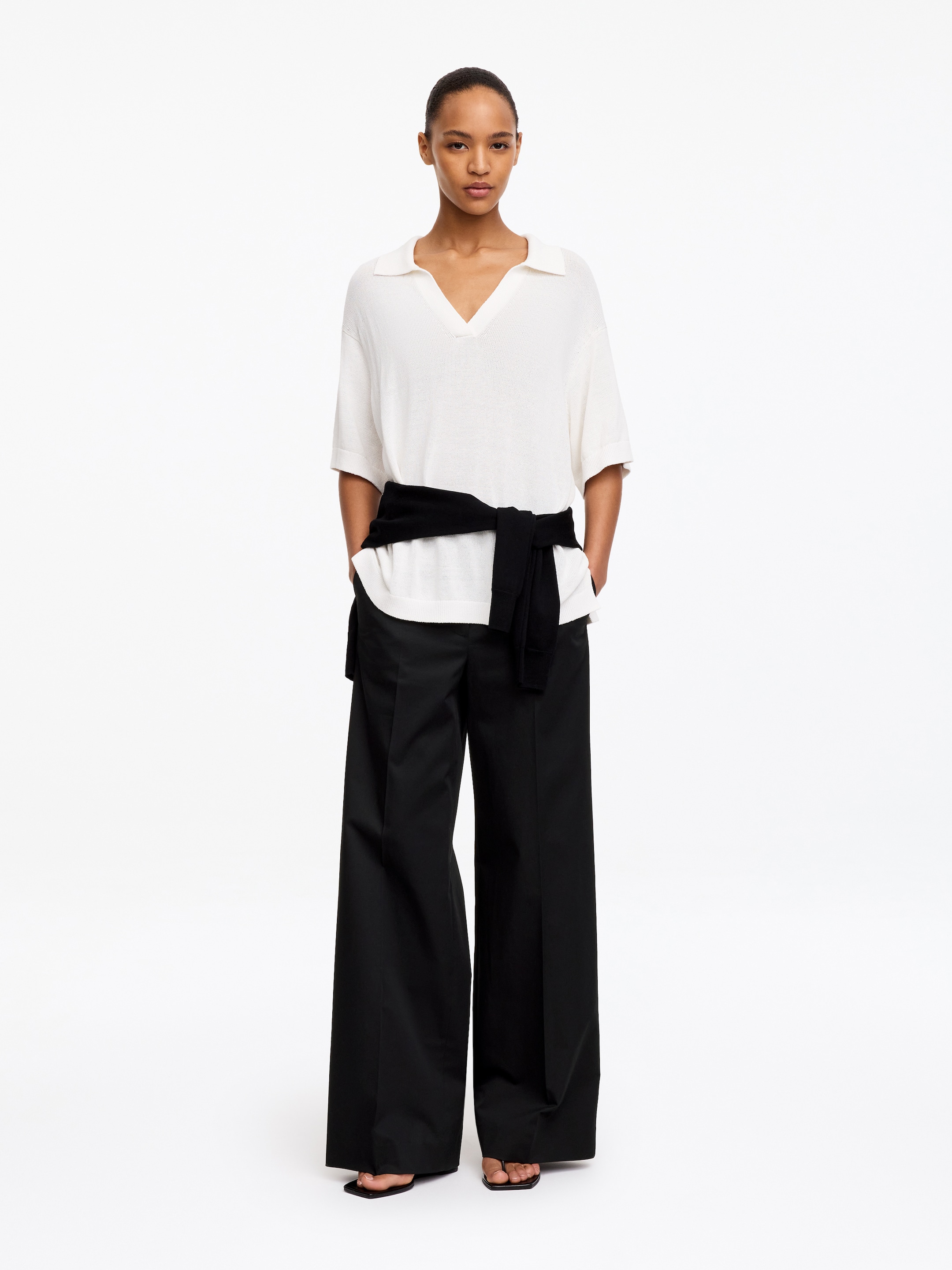 High-Waist Chino Trousers-Black-20195