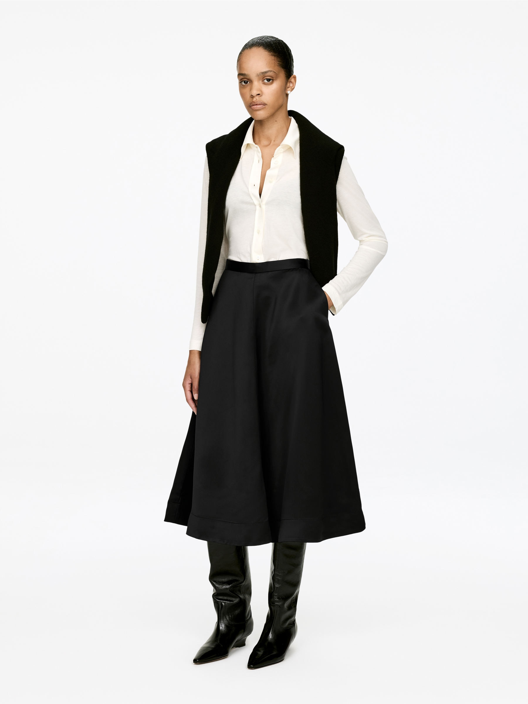 Circle-Cut Satin Skirt-#272627-17145