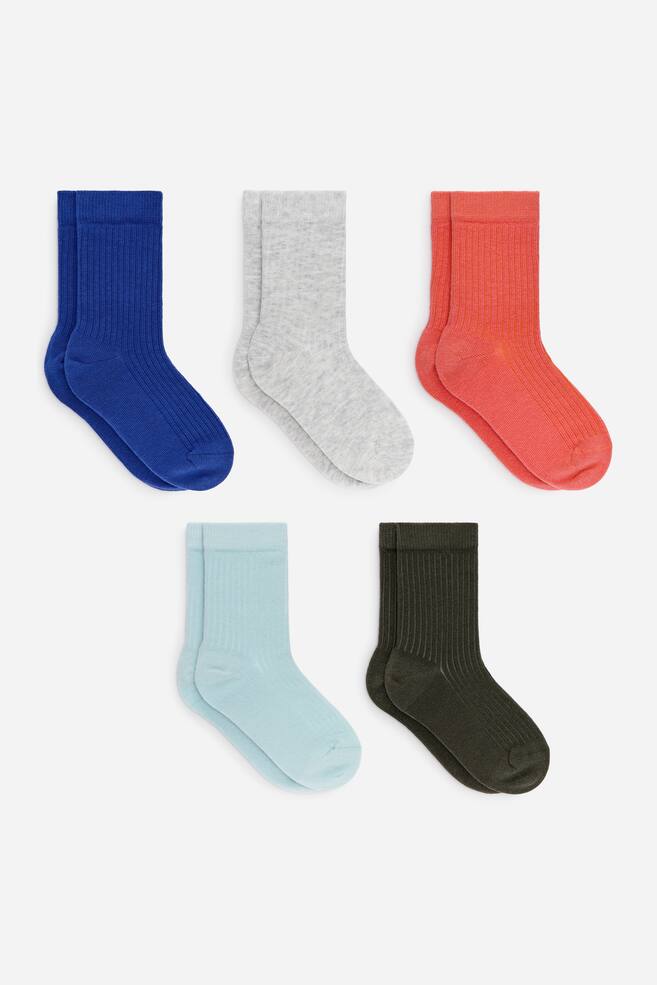 Rib Knit Socks, 5 Pairs - Blue/Multi/Peach/Multicolour - 1
