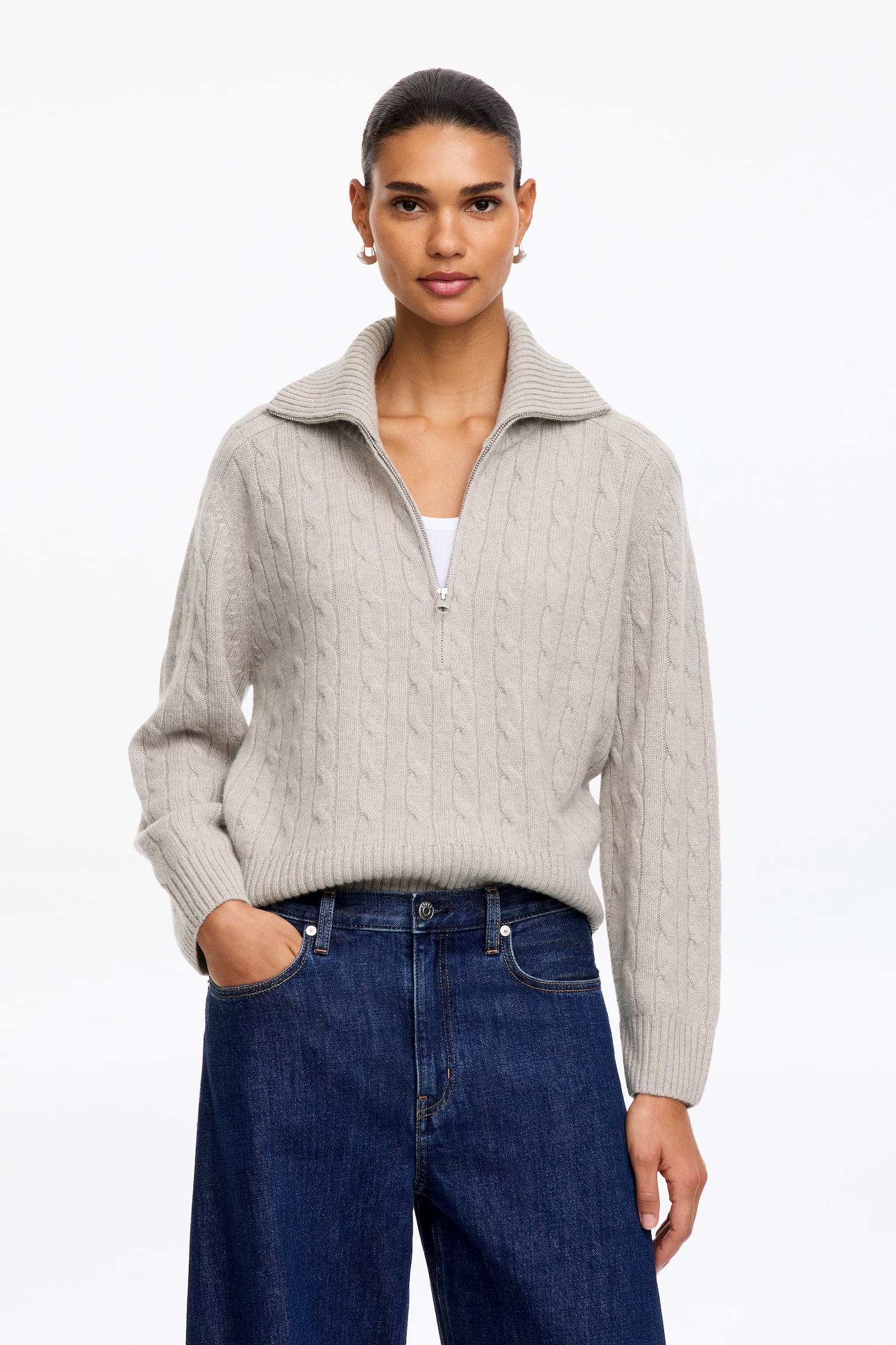 Cashmere-genser med halv glidelås - Light Mole - 1