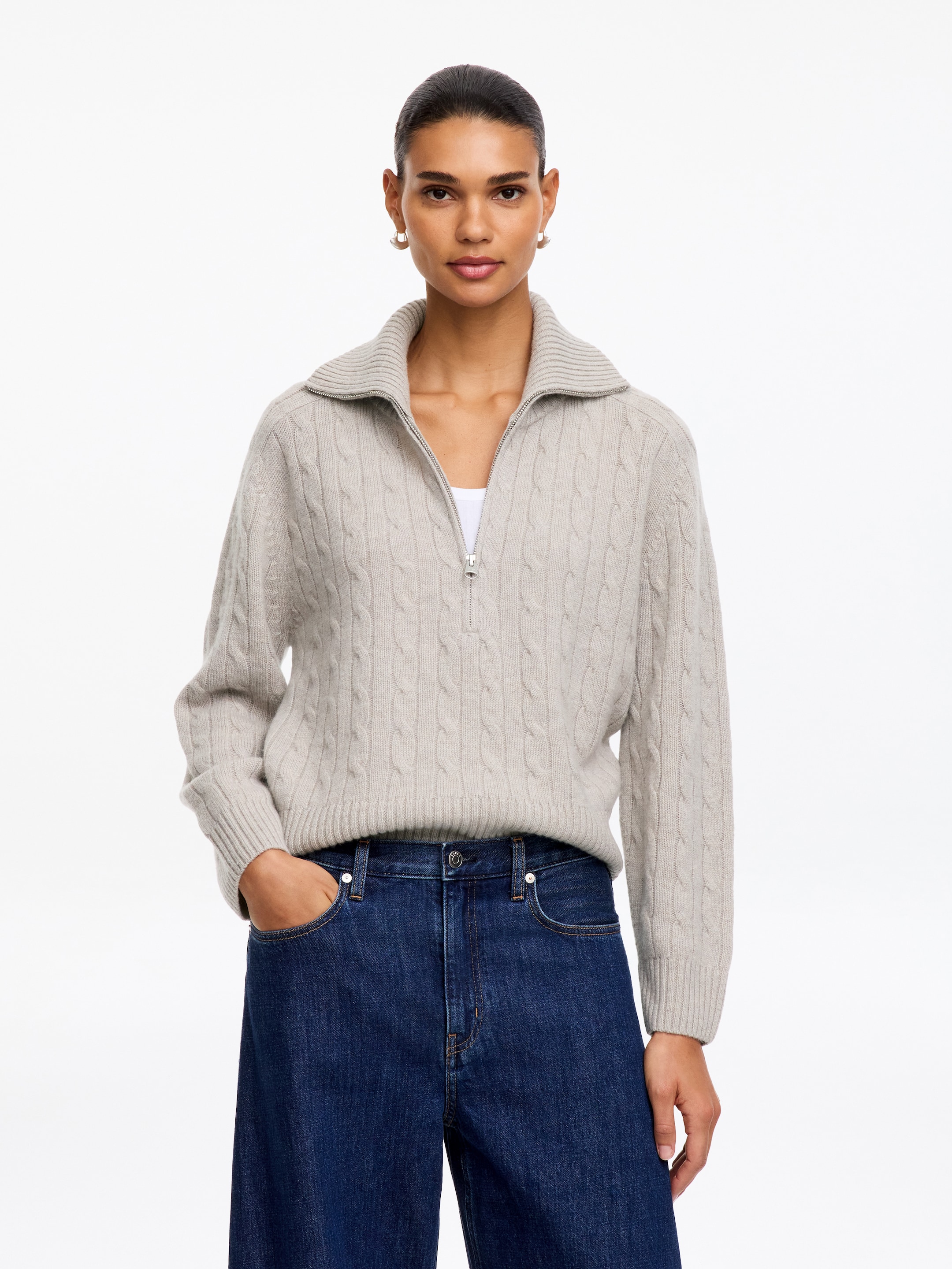 Half-Zip Cashmere Jumper-Beige-19969