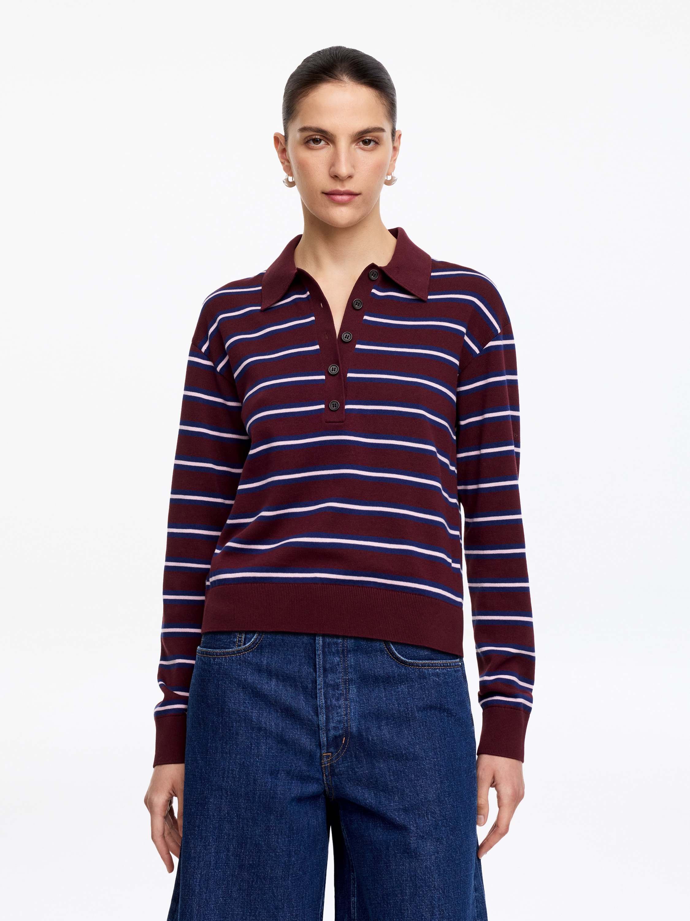 Gestricktes Poloshirt - Dunkelrot/Blau/Rosa/Hellblau/Dunkelrot/Weiß
