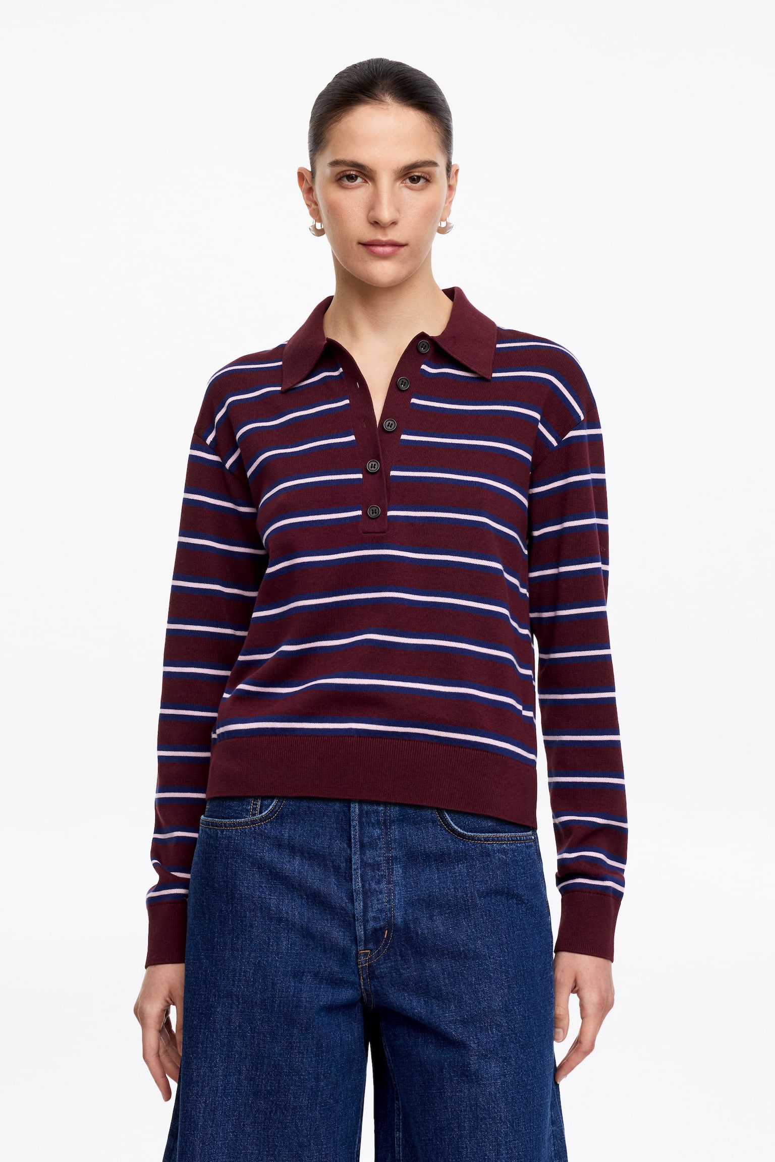 Gestricktes Poloshirt - Dunkelrot/Blau/Rosa/Hellblau/Dunkelrot/Weiß - 1
