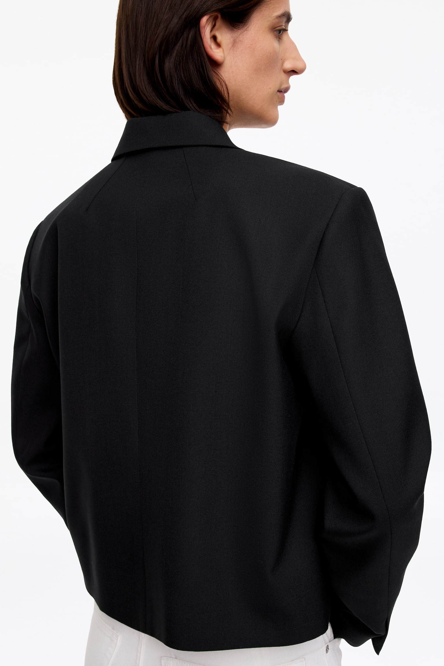 Krótka wełniana marynarka - Czarny - 4