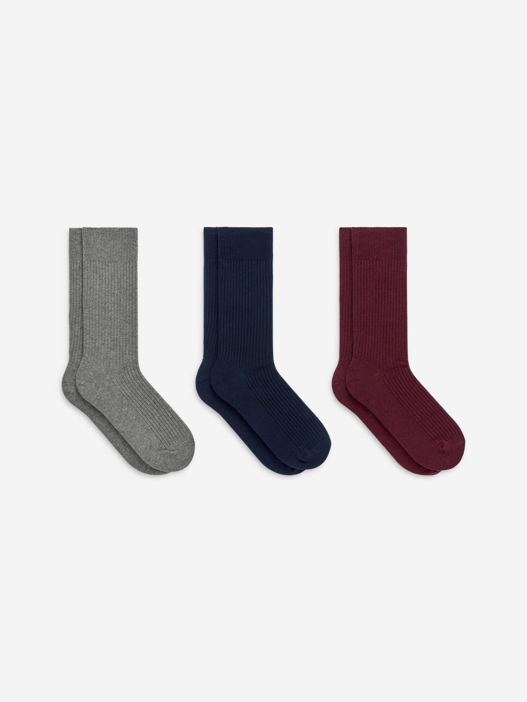 Supima Cotton Rib Socks Set of 3 pairs-#5F353C-17033