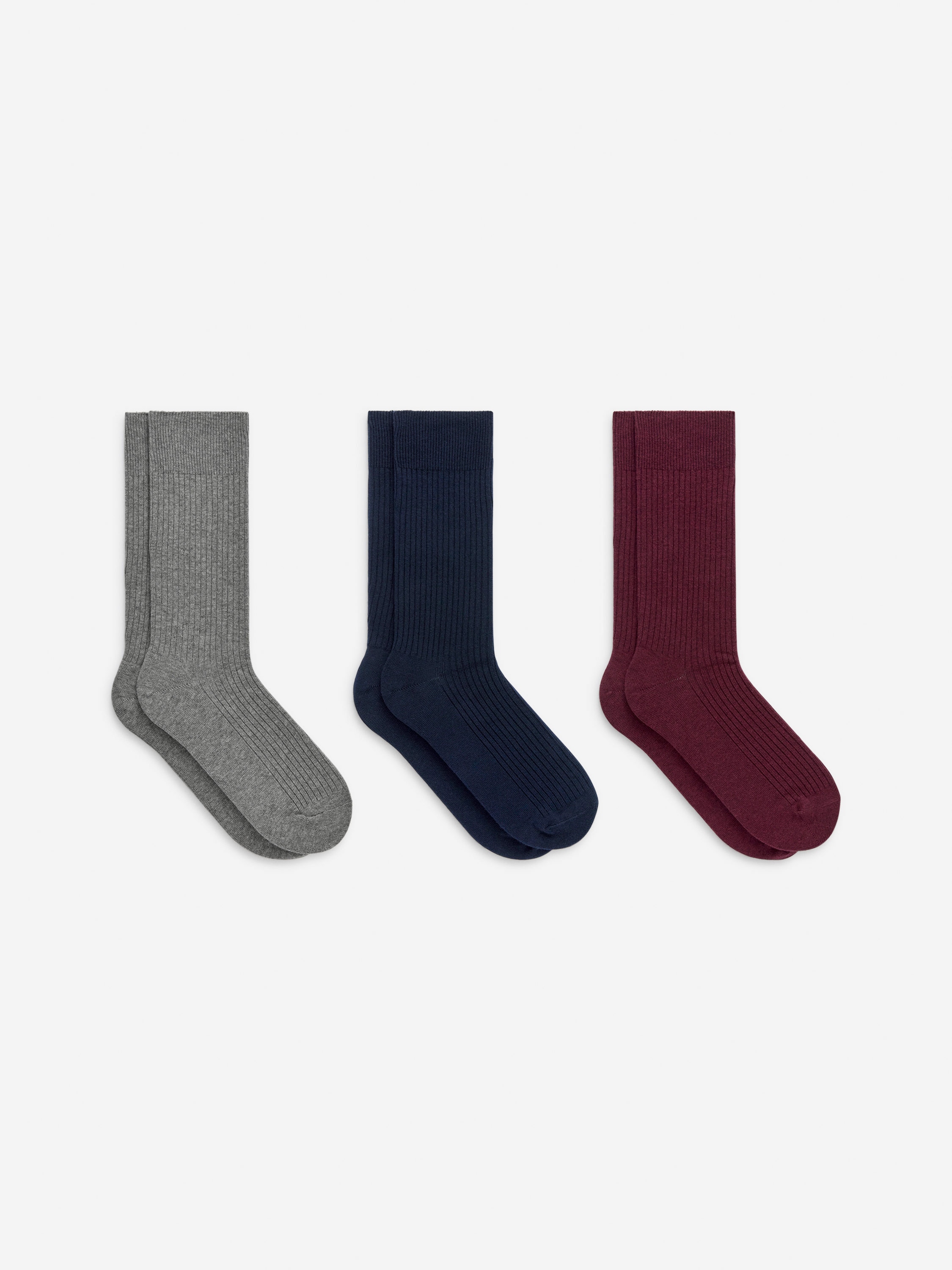 Supima Cotton Rib Socks Set of 3 pairs-#5F353C-17033