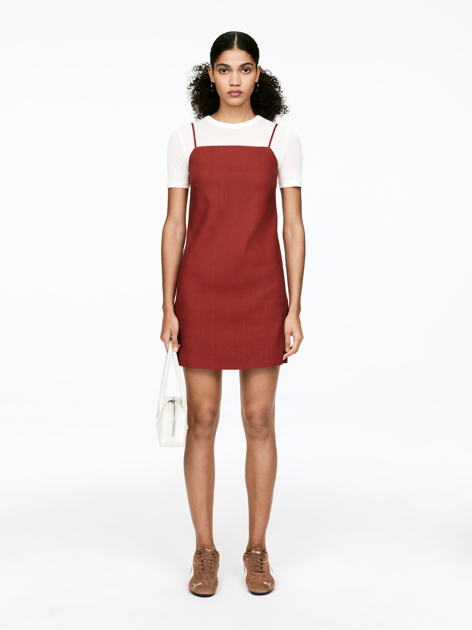 Robe à bretelles en lin mélangé - Rouille