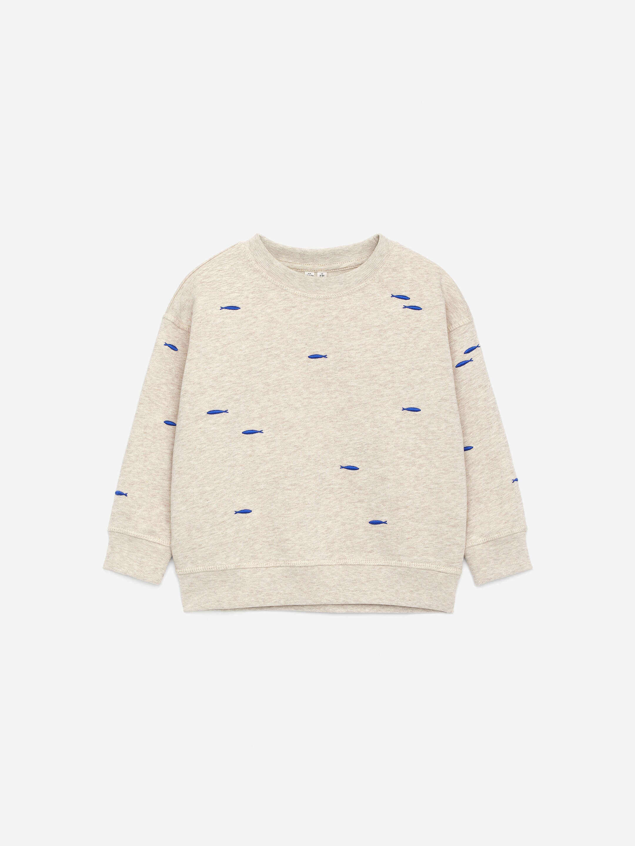 Grotere afbeelding bekijken: Embroidered Sweatshirt - Oat melange/blauwe visjes - KINDEREN | H&M BE 1
