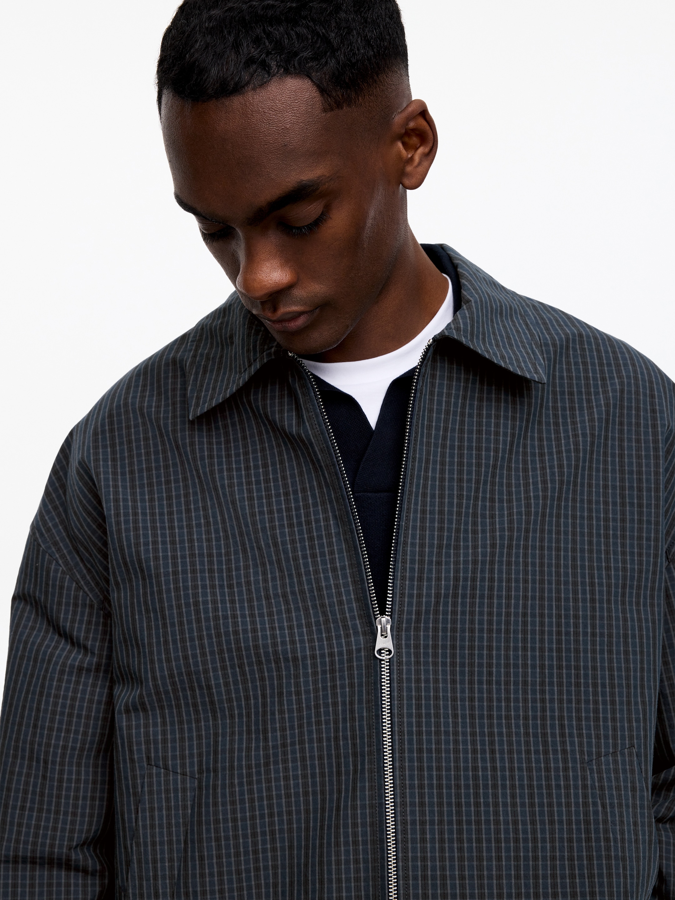 Veste zippée en coton mélangé - Bleu foncé/Carreaux - Regular fit - Homme - StillMedia/Lookbook - 3