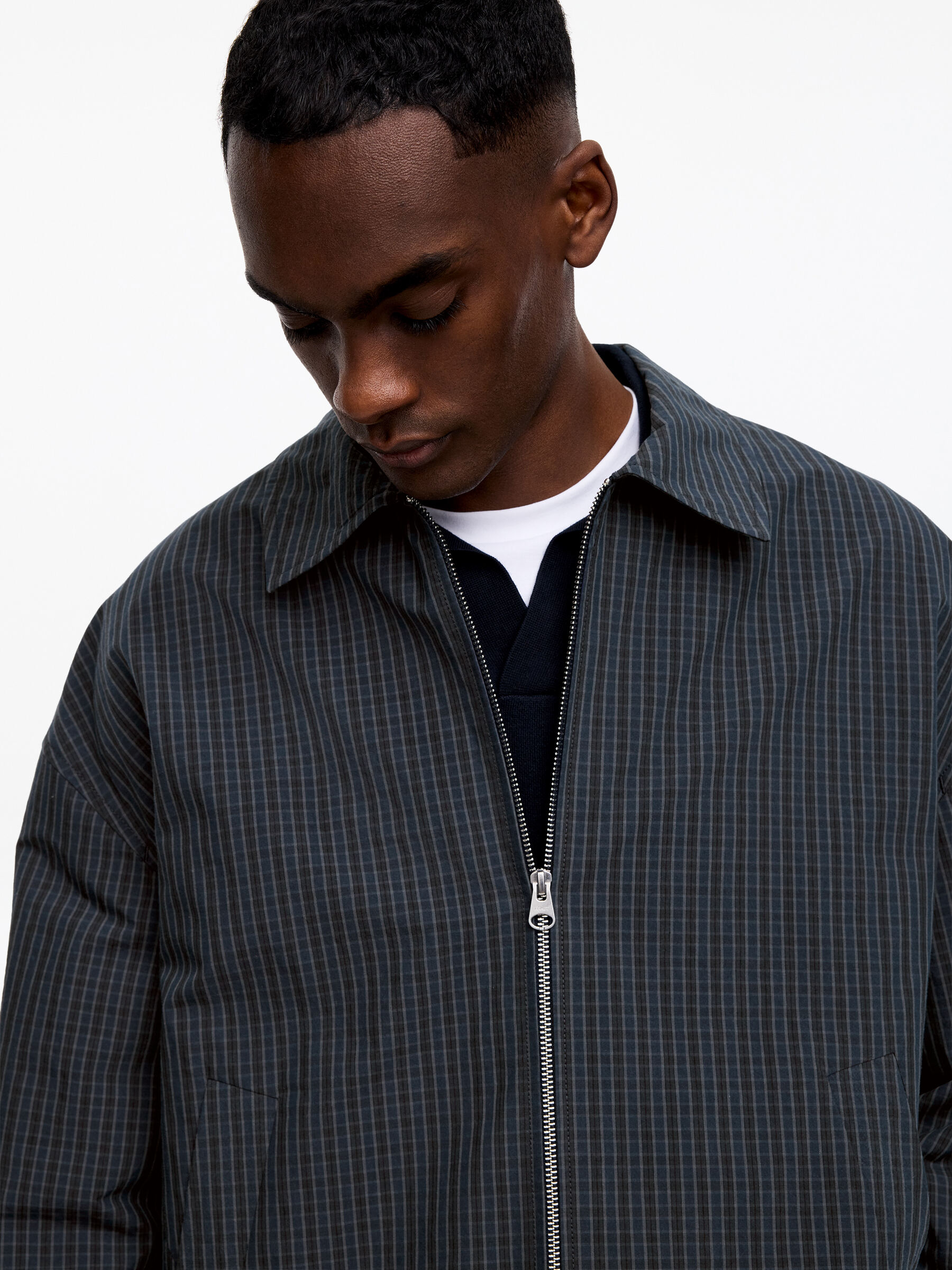 Cotton Blend Zip Jacket - Dark Blue/Checkered - Regular fit - Men - StillMedia/Lookbook - 3