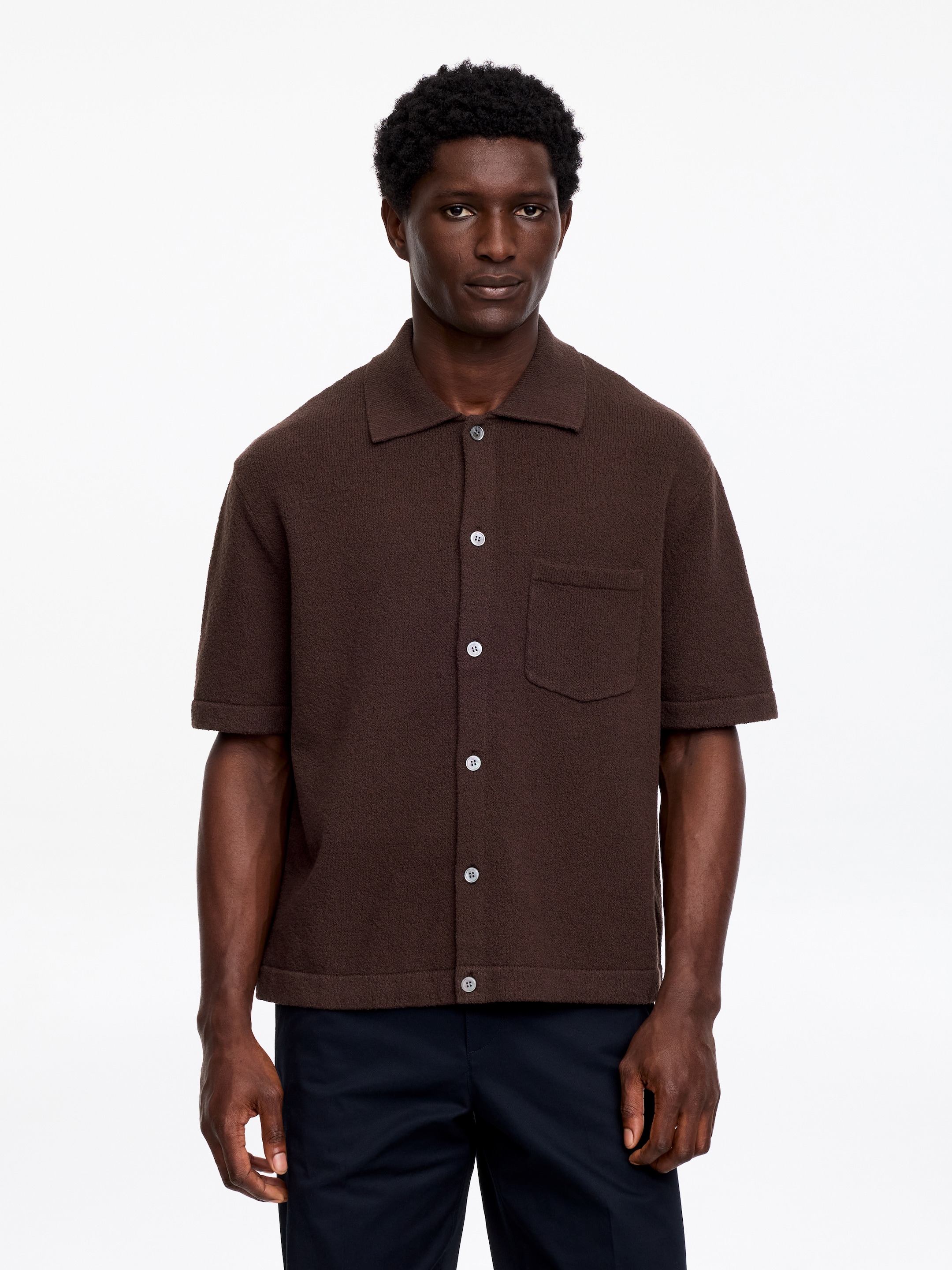 Bouclé Polo Shirt-#412f2a-18704