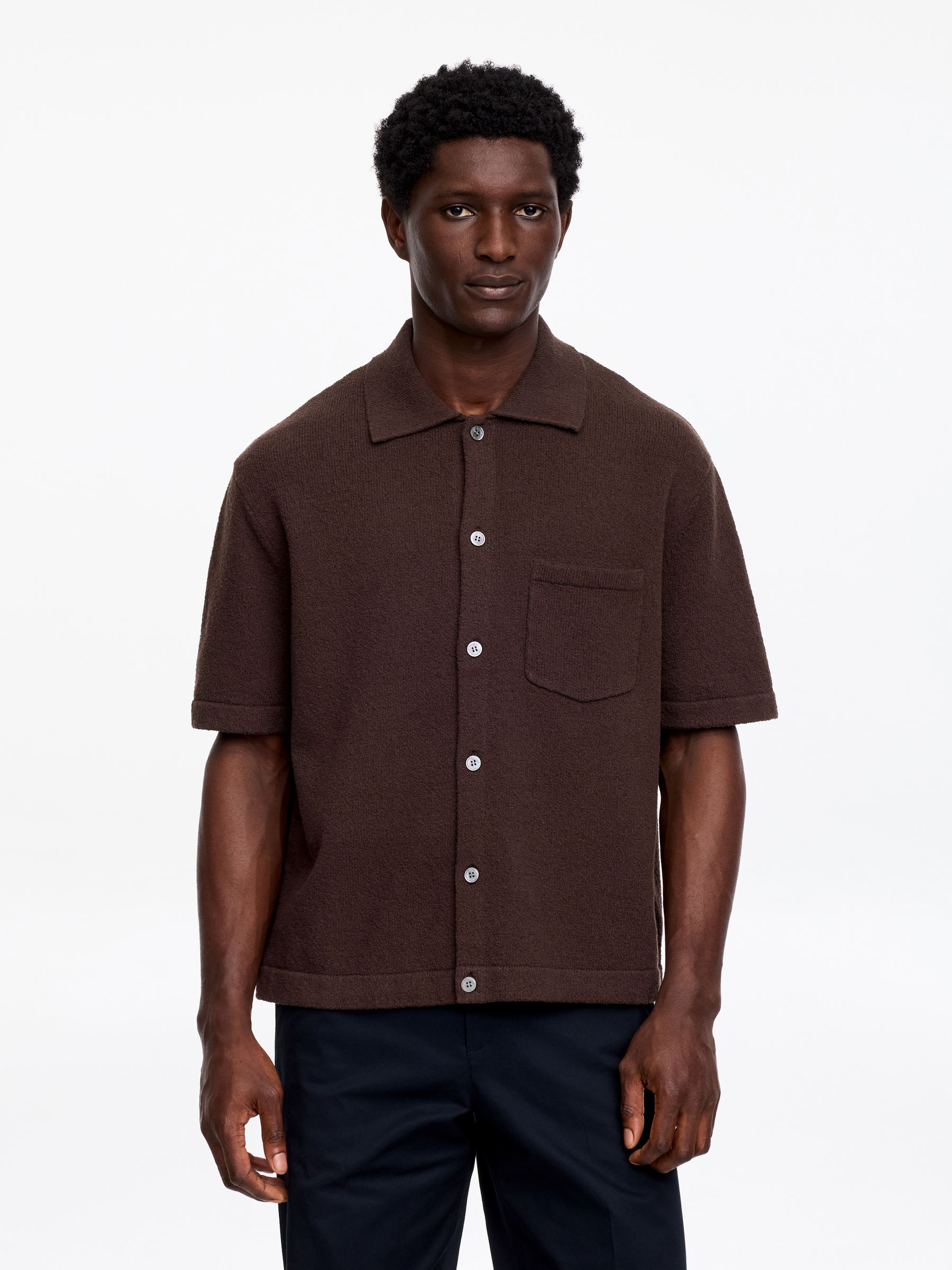 Bouclé Polo Shirt-#3C2A2B-18704