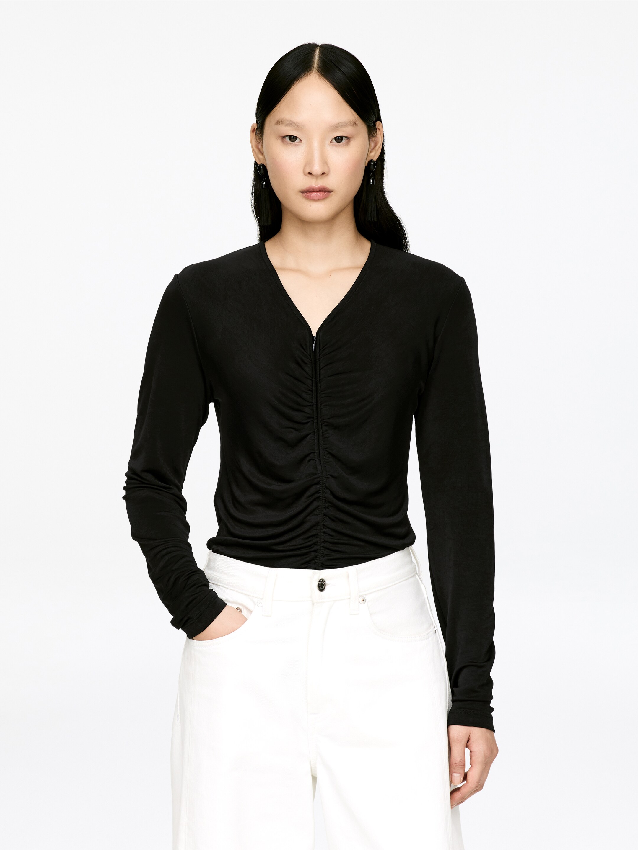 View larger image: Gathered Half-Zip Top - Black - Ladies | H&M GB 1