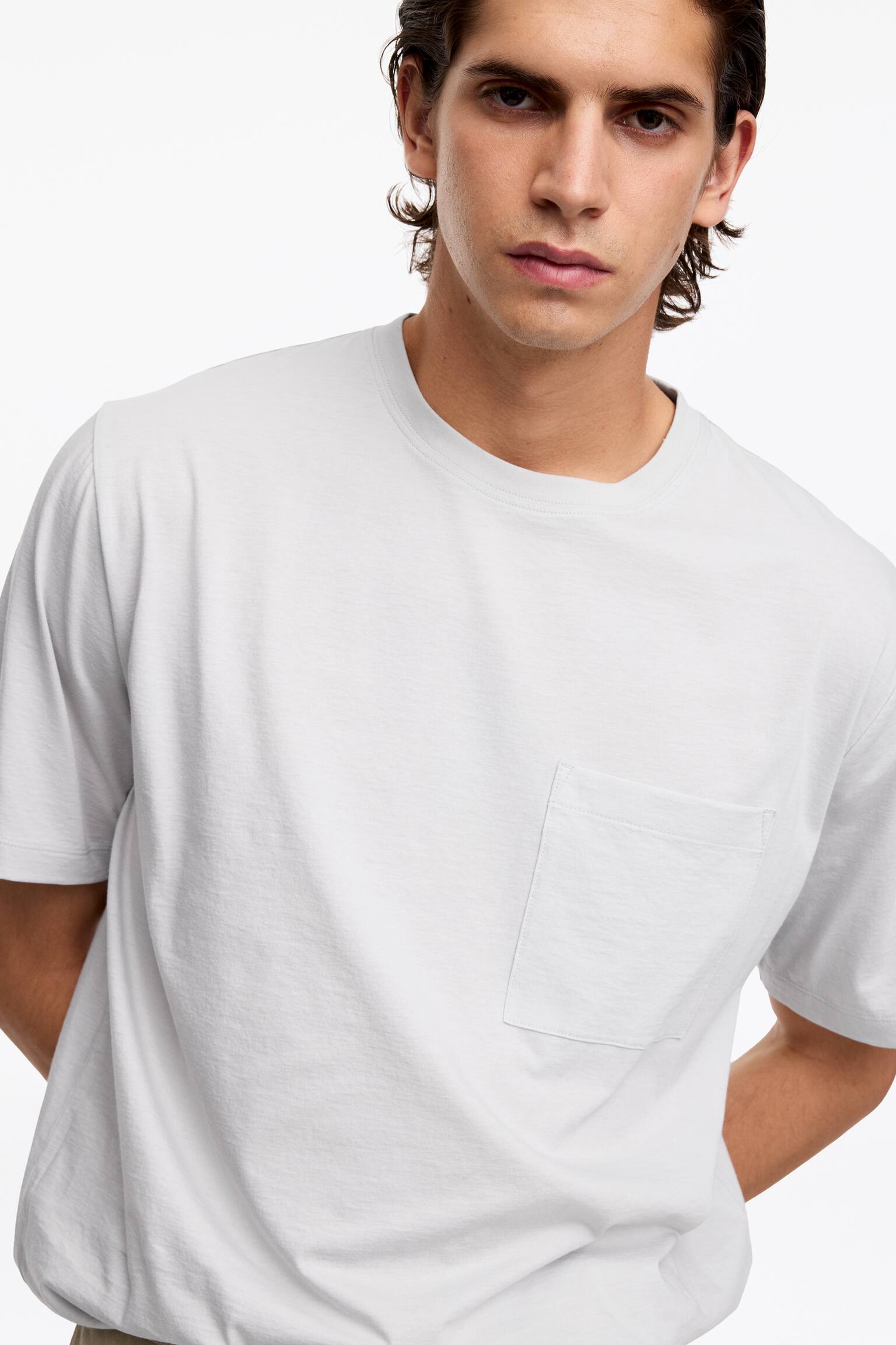 Luźny bawełniany T-shirt-Szary - 4