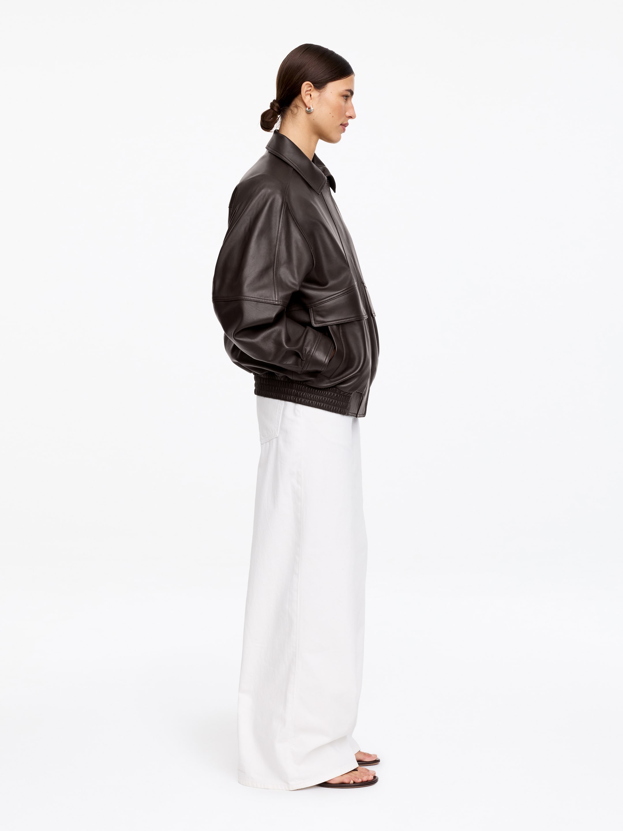 Relaxed Leather Jacket - Brown - Relaxed fit - Women - StillMedia/Lookbook - 2