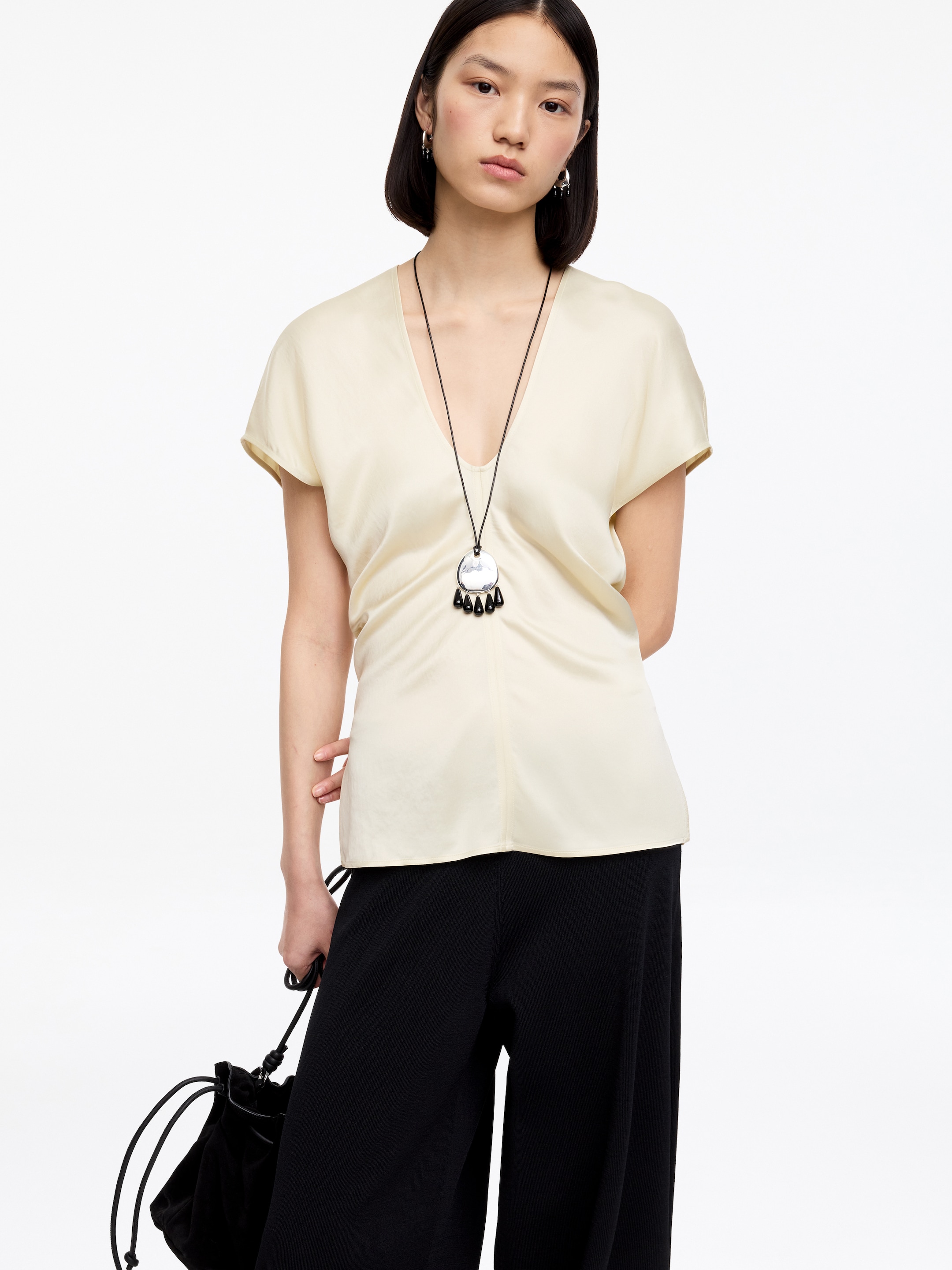 Draped Satin Top - Light Beige - Slim fit - Women - StillMedia/Lookbook - 6