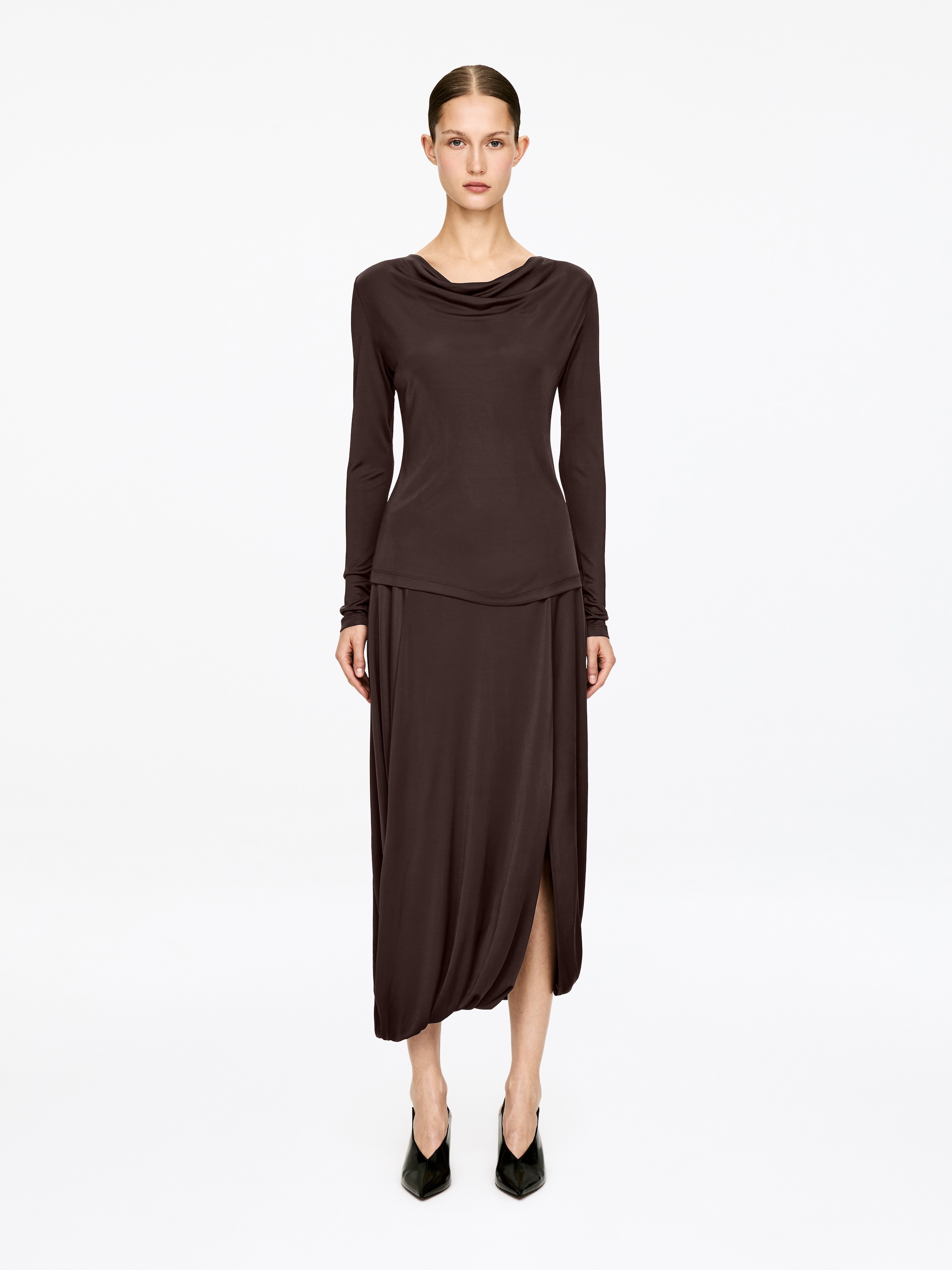 View larger image: Draped Viscose Skirt - Dark Brown - Ladies | H&M GB 1