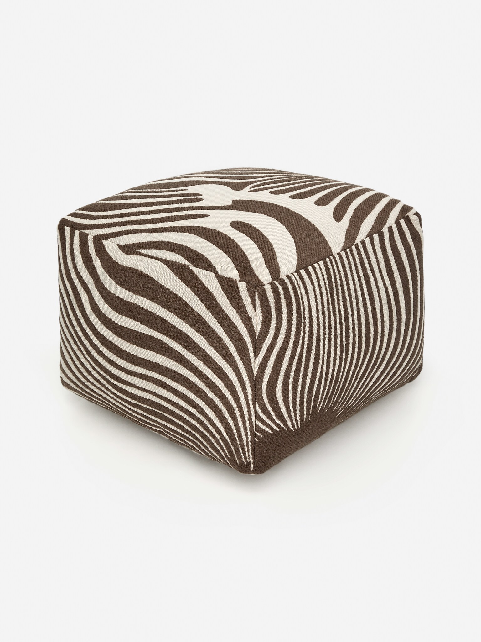 Pouf en laine et coton - Taupe/Blanc