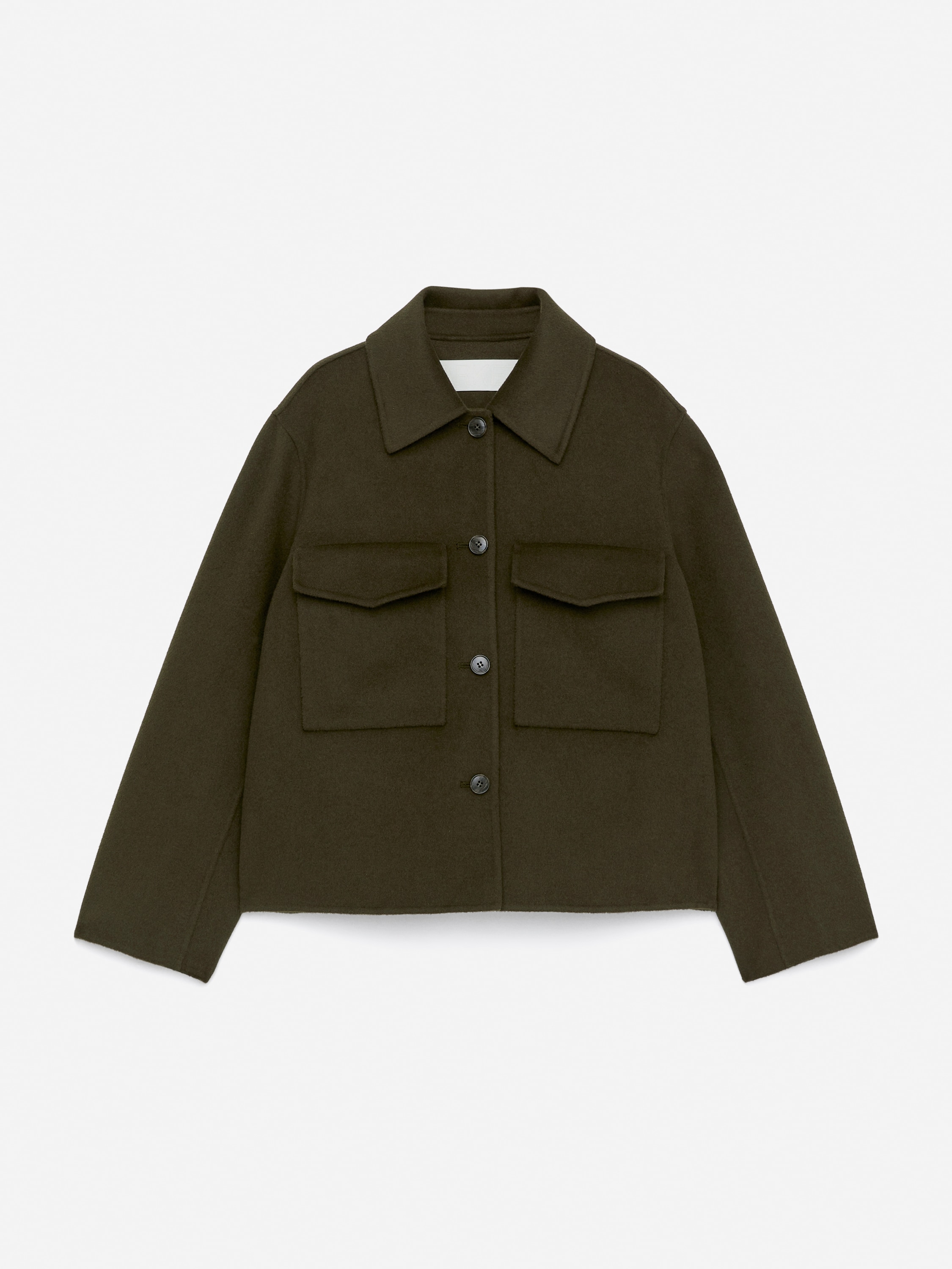 Double-Face Wool Overshirt - Dark Khaki Green/Burgundy