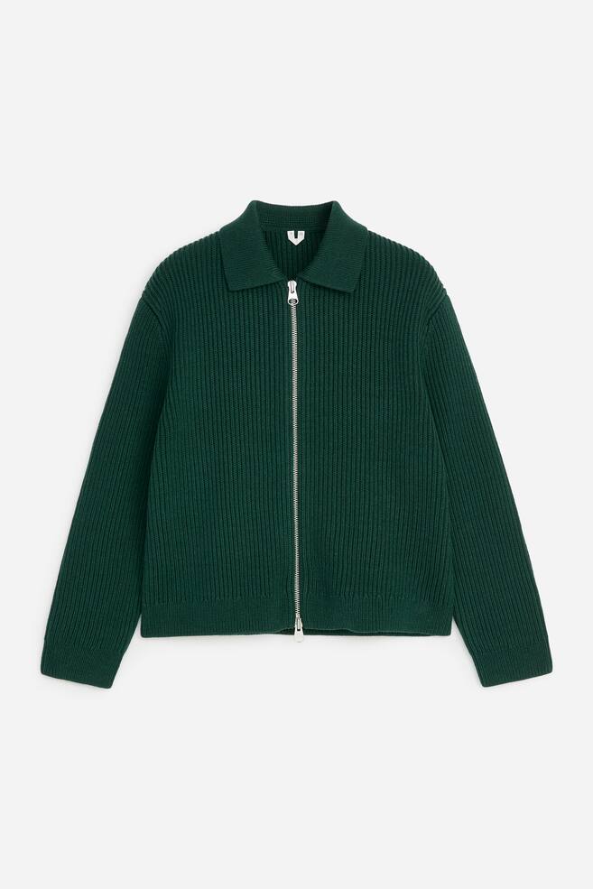 Wool Cotton Zip Cardigan - Dark Green/Dark Blue/Mole - 1