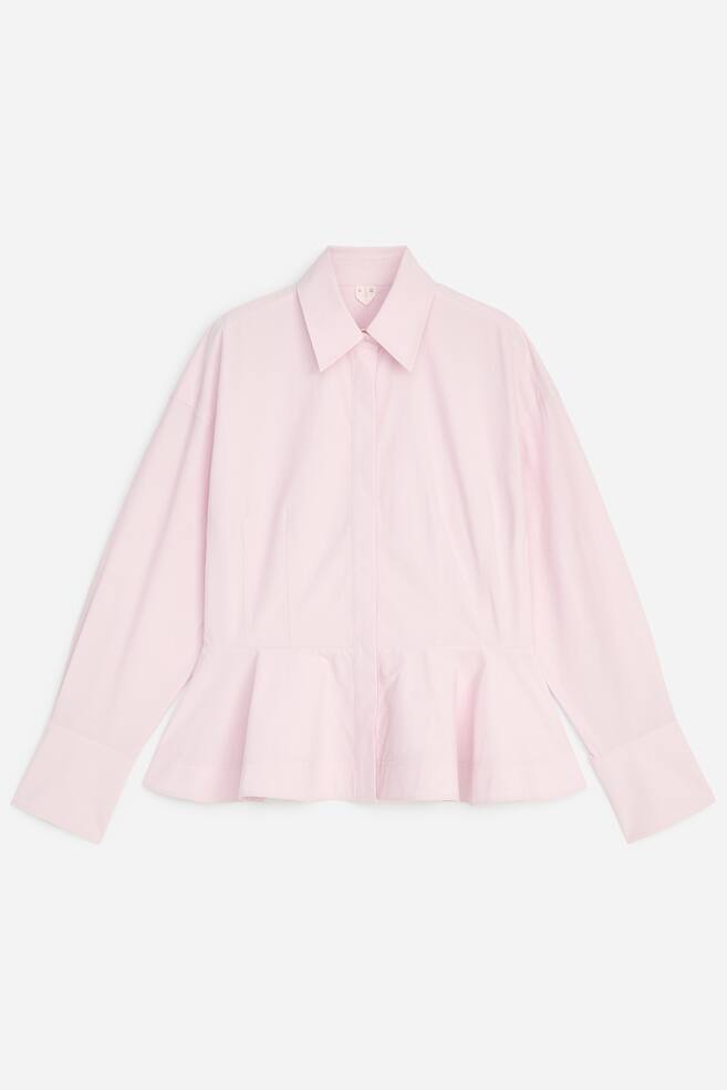 Cotton Peplum Shirt - Pink/White - 1