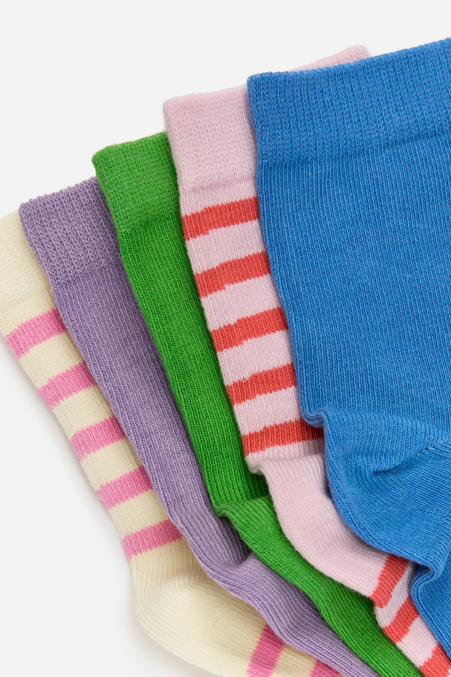 Bomullsstrumpor, 5-pack - Lilac/Multicolour/Flermix/Mullvad/off-white/Mörkblå/Beige/Flerfärgade/hjärtan/Blå/grön/Blå/grön/off-white - 2