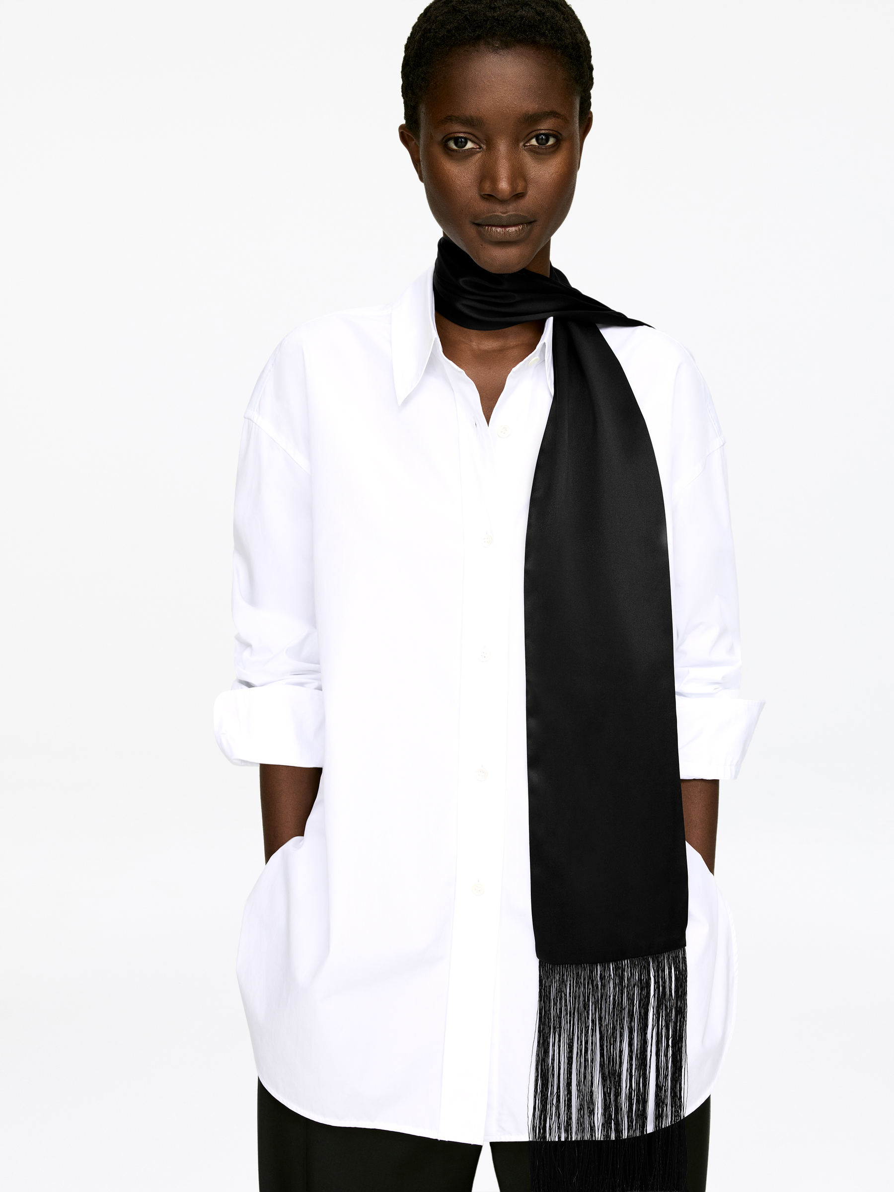 Silk Fringe Scarf - Black - Women - StillMedia/Lookbook - 3