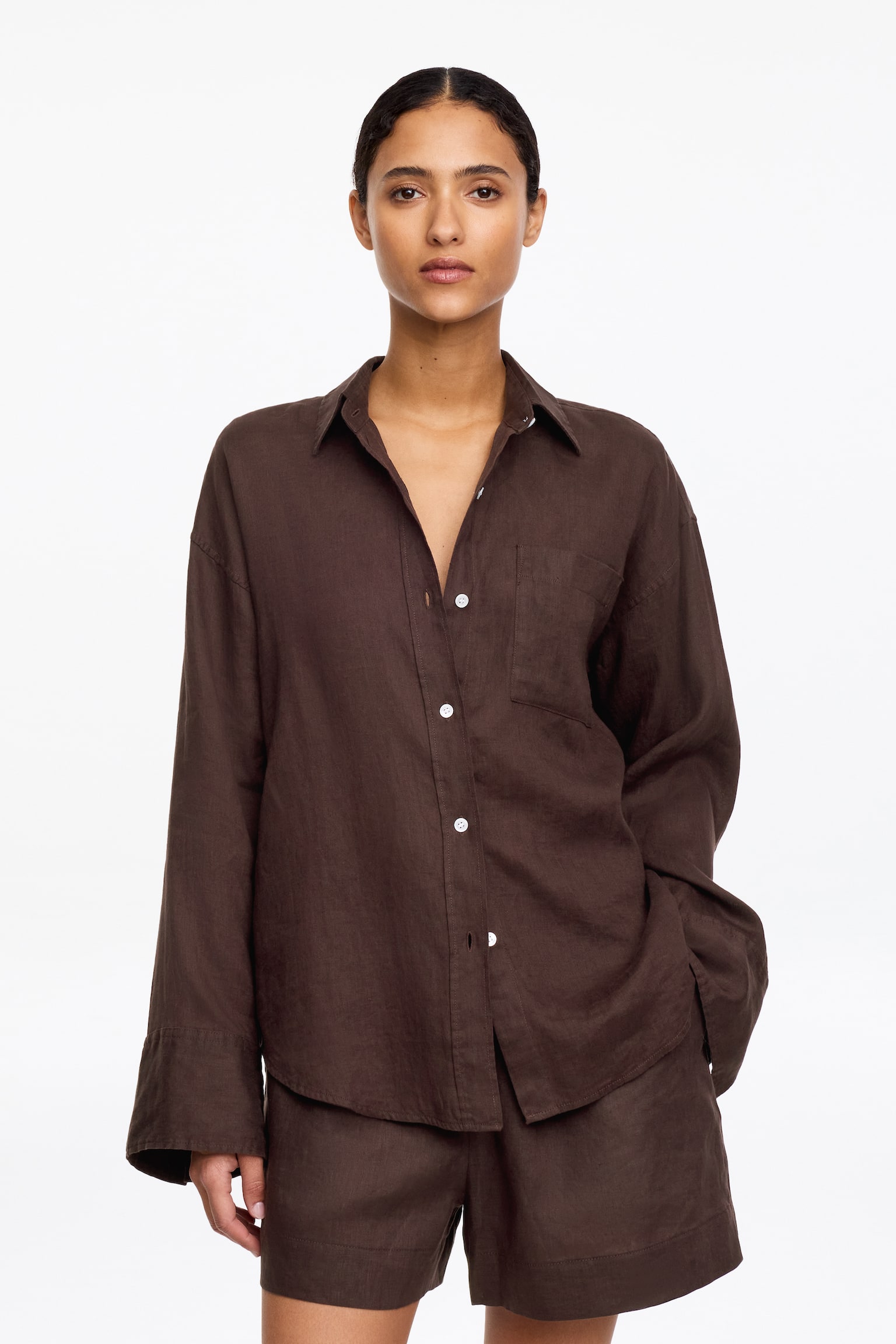 Lniana koszula - Brązowy - 1