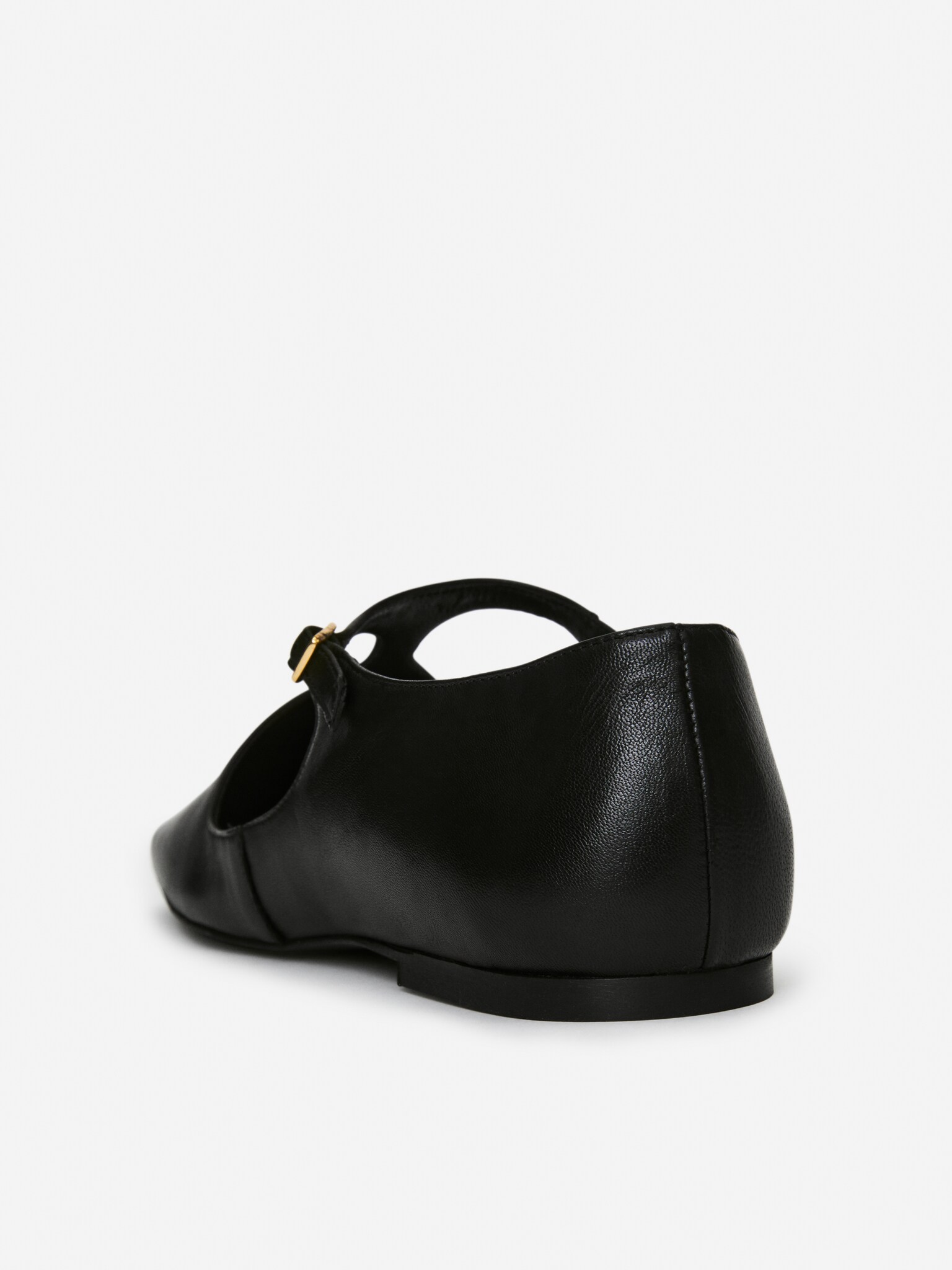 Buckled Leather Flats - Black - 4