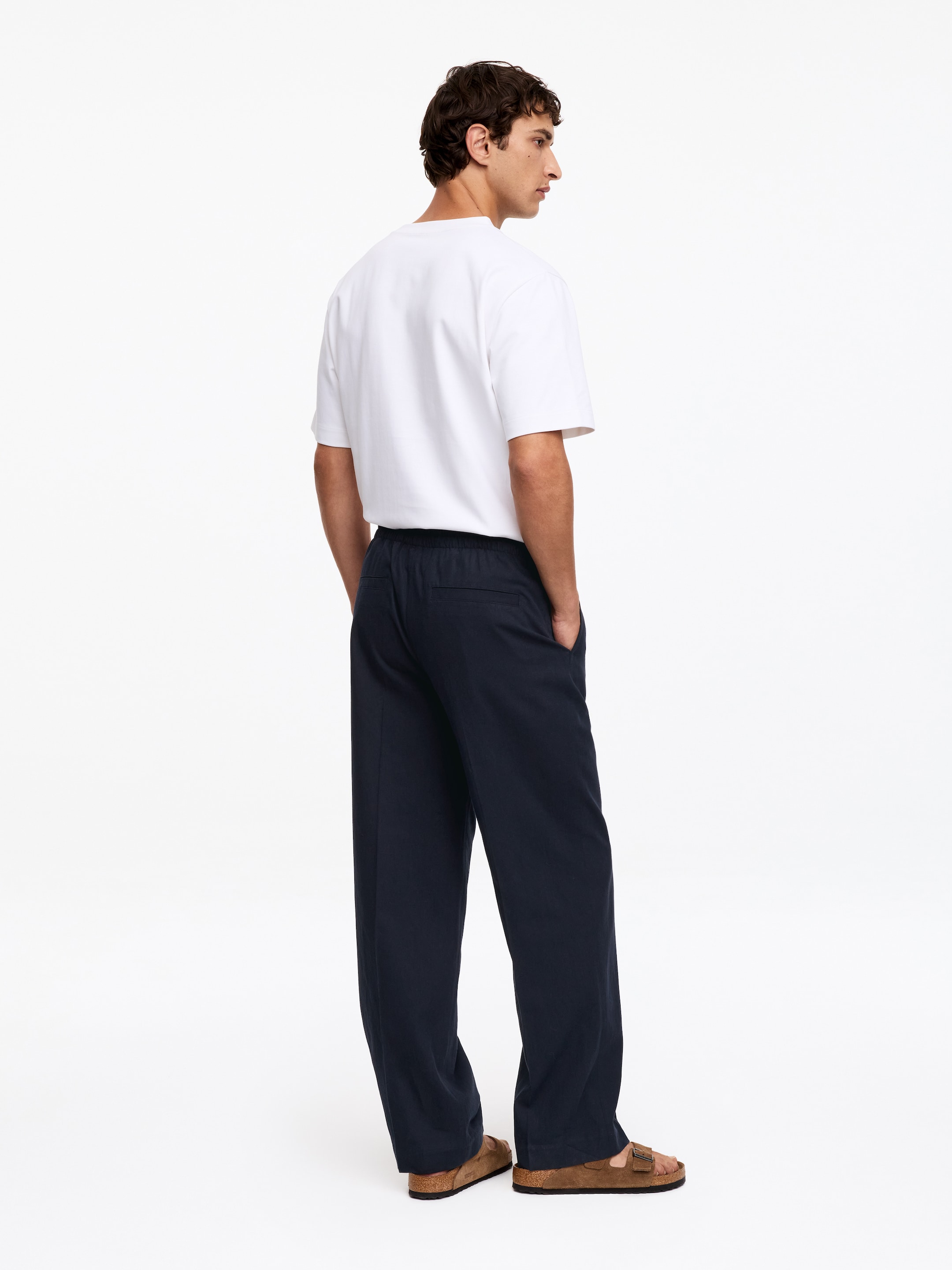 Loose Linen Blend Trousers - Dark Blue - Loose fit - Men - StillMedia/Lookbook - 8