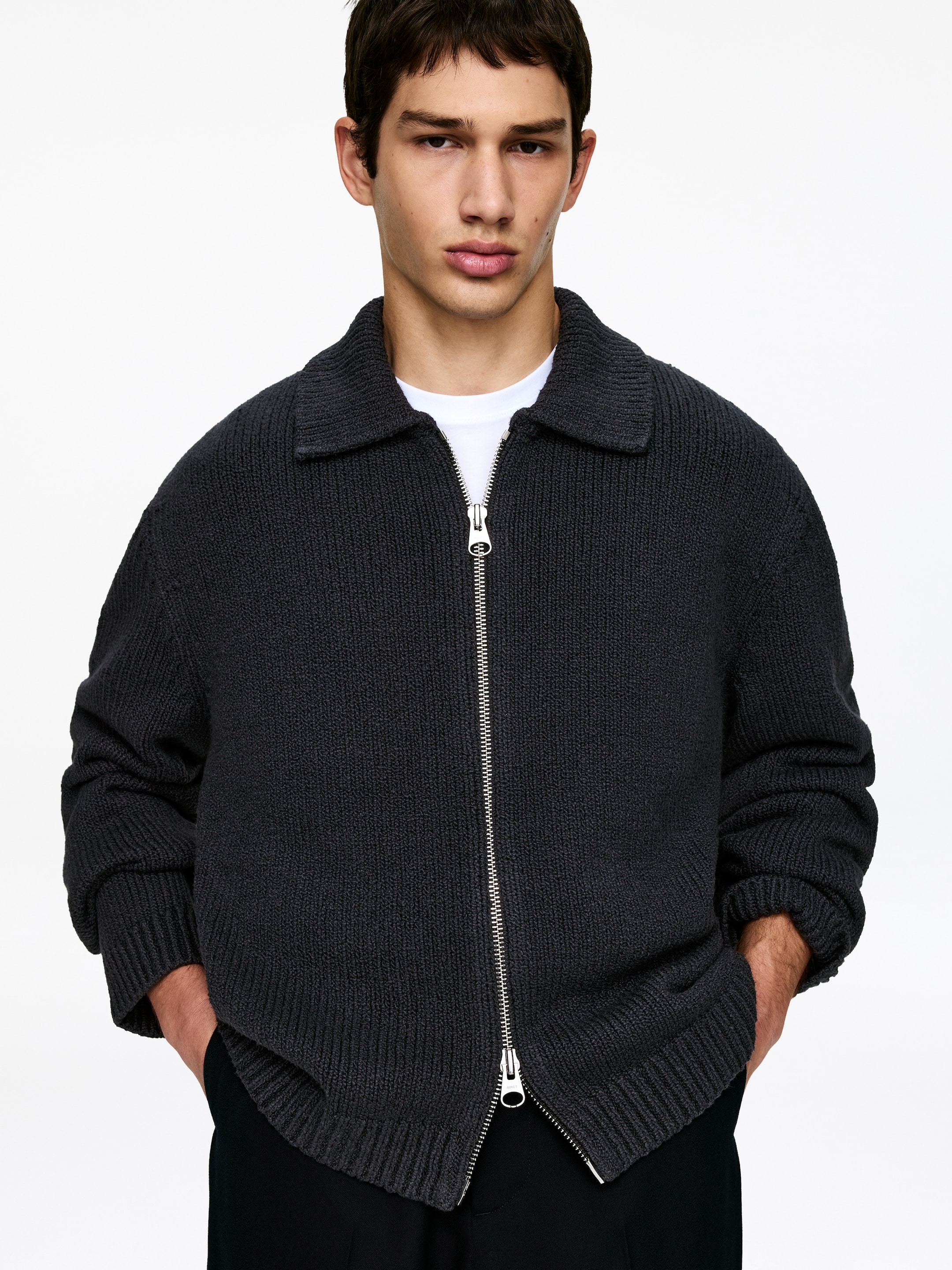 Cardigan zippé en coton mélangé - Bleu foncé - Loose fit - Homme - StillMedia/Lookbook - 3