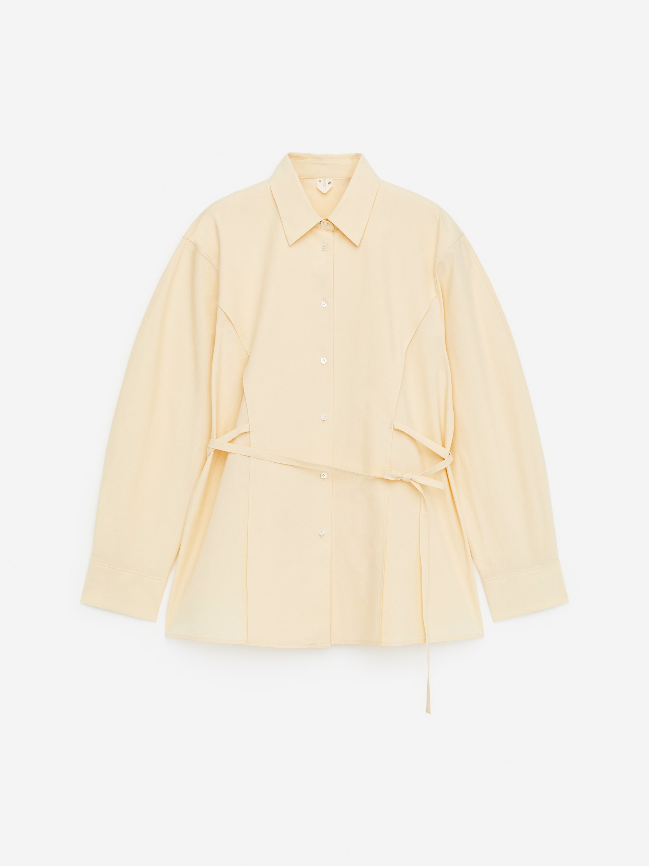 Ver imagen más grande: Blusa de algodón con cinturón atado - Amarillo empolvado - MUJER | H&M ES 1